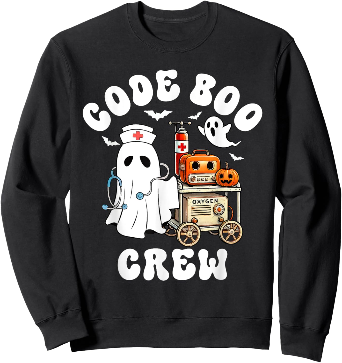Code Boo Crew Outfit Funny Ghost Halloween Costume Sweatshirt - Sweatshirt | Black
