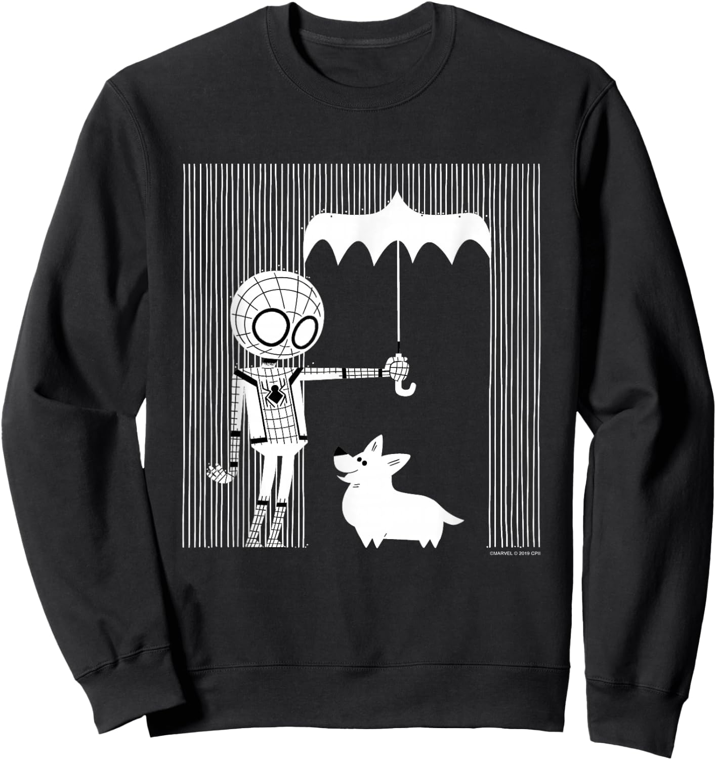 Marvel Spider-Man Far From Home Corgi In The Rain All White Sweatshirt - Sweatshirt | Black