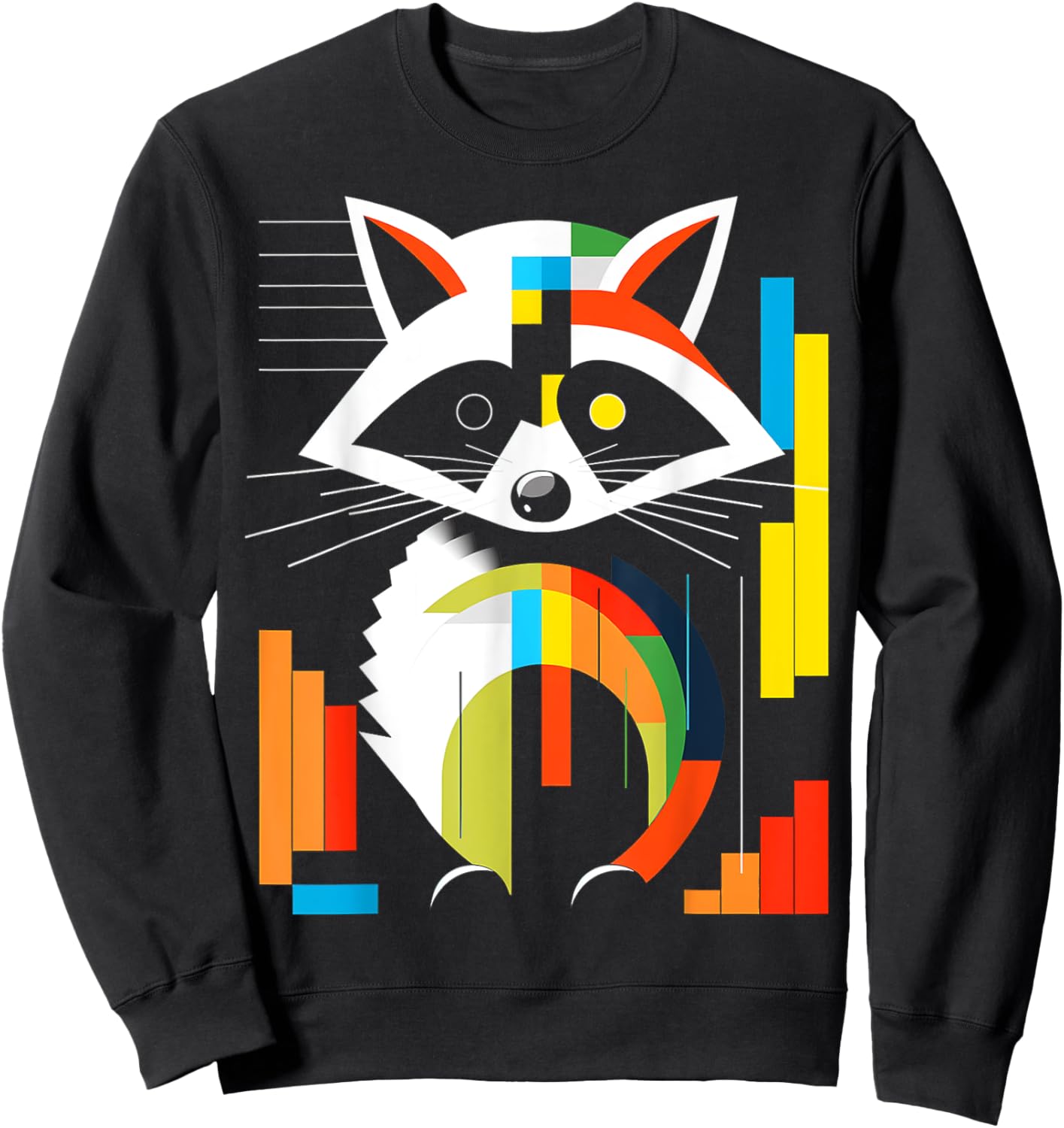 Raccoon Colorful Art Animal Geometric Graphic Raccoon Sweatshirt - Sweatshirt | Black