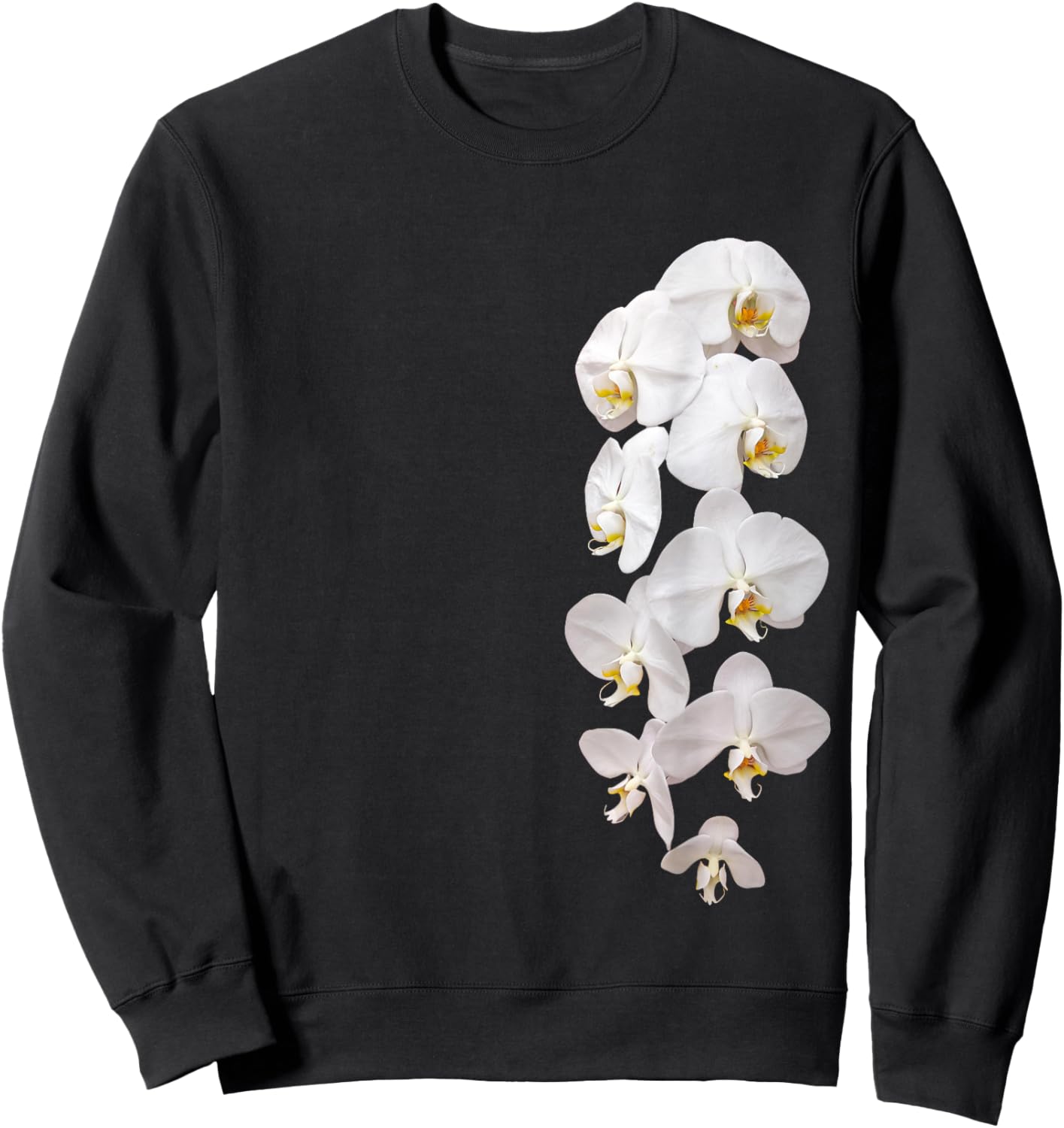 White Phalaenopsis Orchid One-Side Garland Shapes Mania Sweatshirt - Sweatshirt | Black