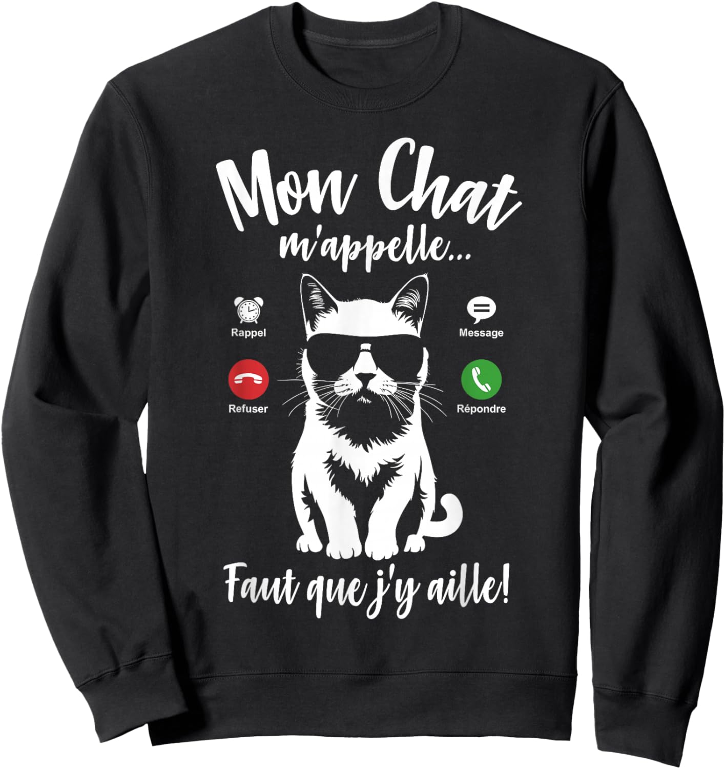 Cat Silhouette Woman Girl Humour Mon Chat m'appelle , Black, S Sweatshirt - Sweatshirt | Black