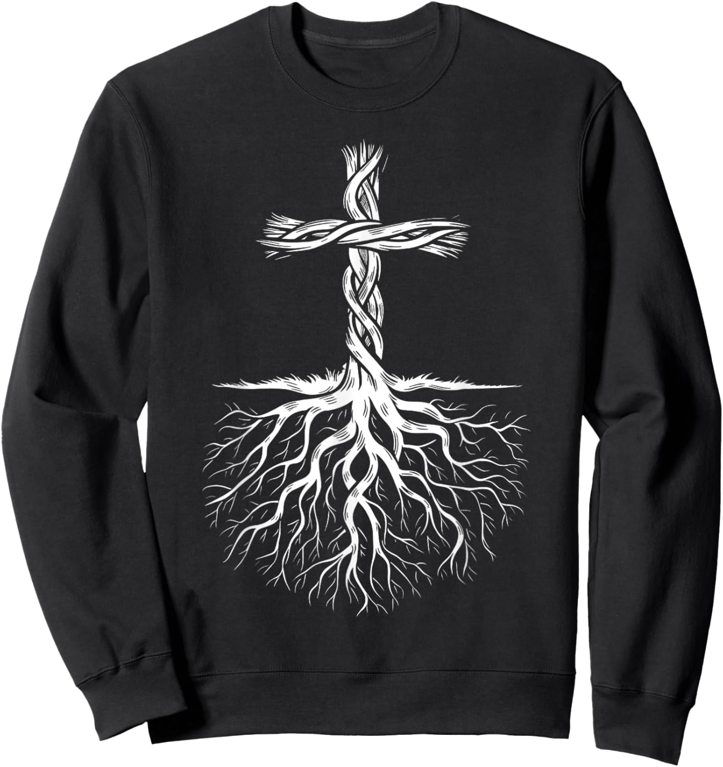 Religious Faith God Jesus Christ Tree Roots Christian Cross Sweatshirt - Sweatshirt | Black