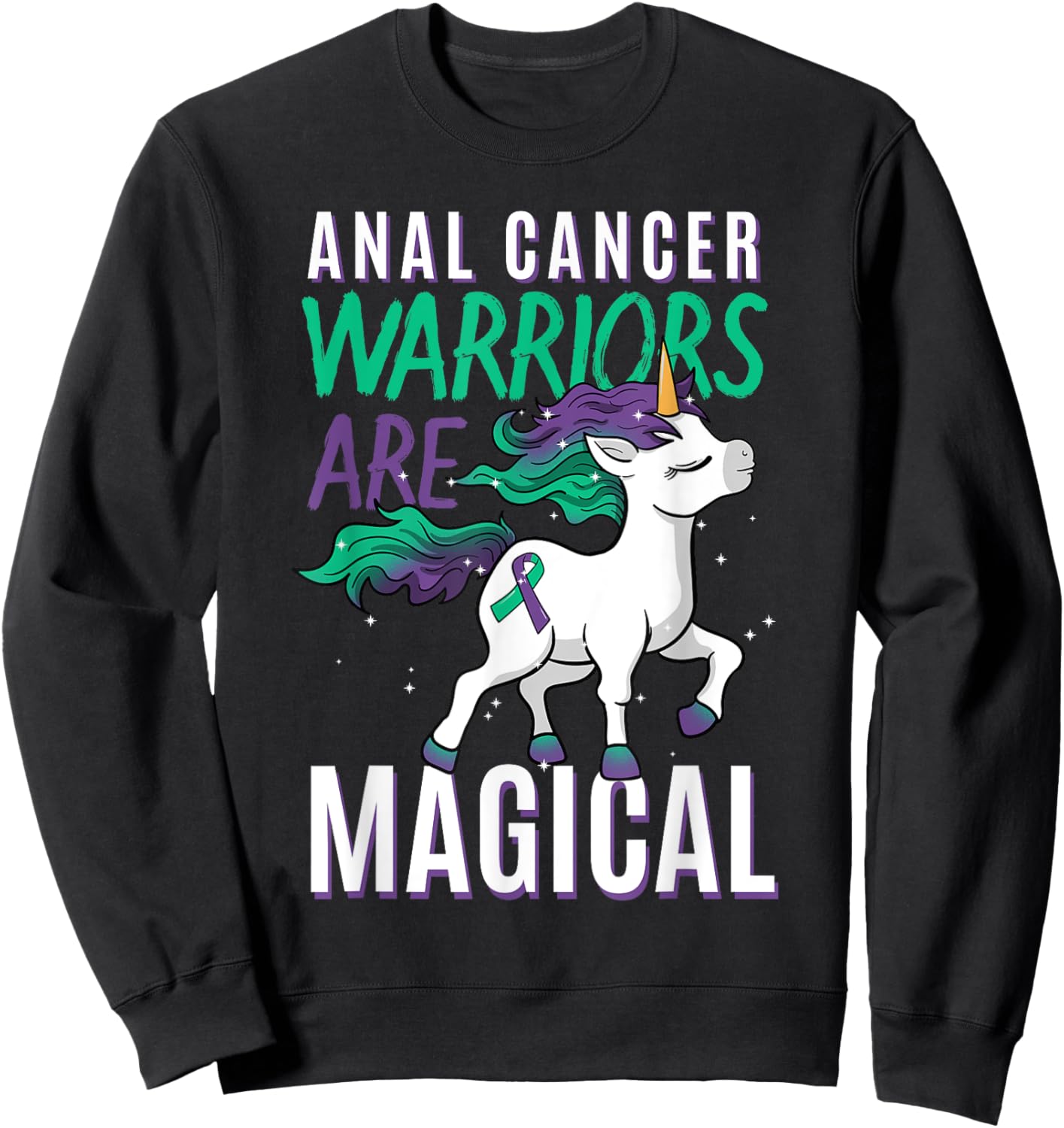 Anal Cancer Awareness Supporter Fighter Unicorn Lover Gift Sweatshirt - Sweatshirt | Black