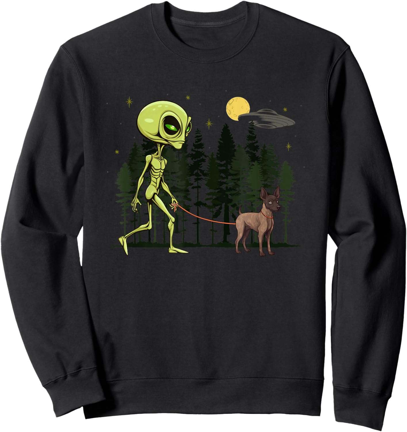 Funny Xoloitzcuintli Xolo Alien Walking UFO Pet Dog Mom Dad Sweatshirt - Sweatshirt | Black