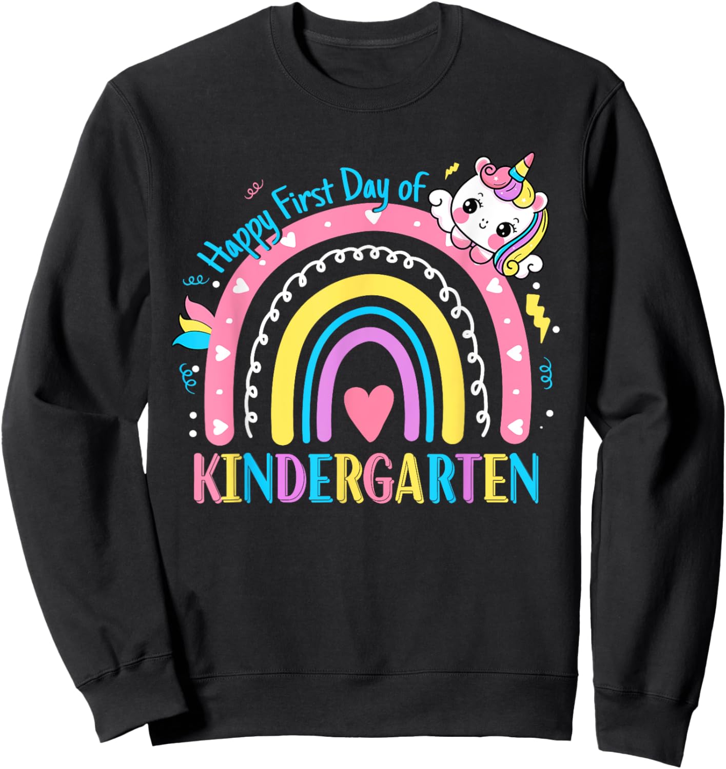 Kindergarten First Day to School Kindergarten Unicorn Girls Sweatshirt - Sweatshirt | Black