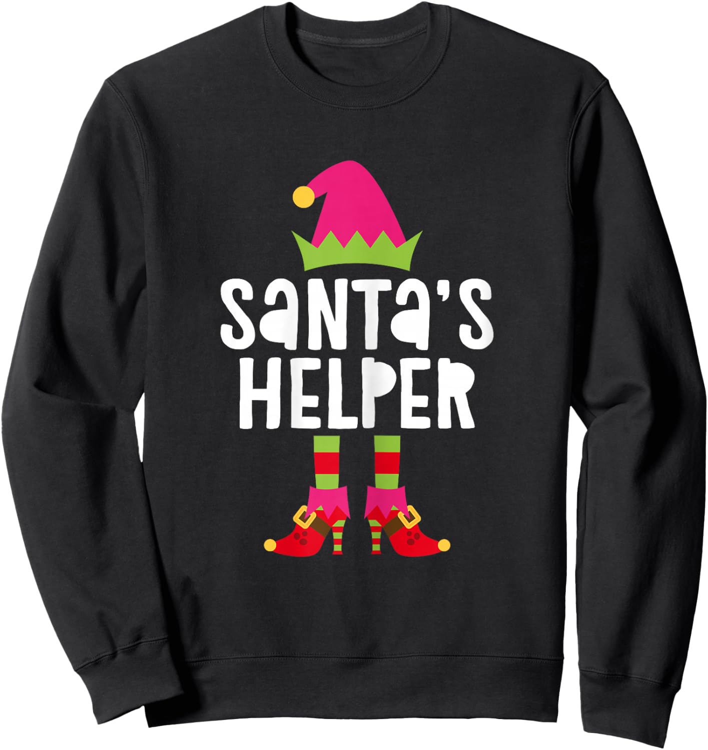 Santa's Helper Shirt Women Girl Matching Christmas Elf Sweatshirt - Sweatshirt | Black