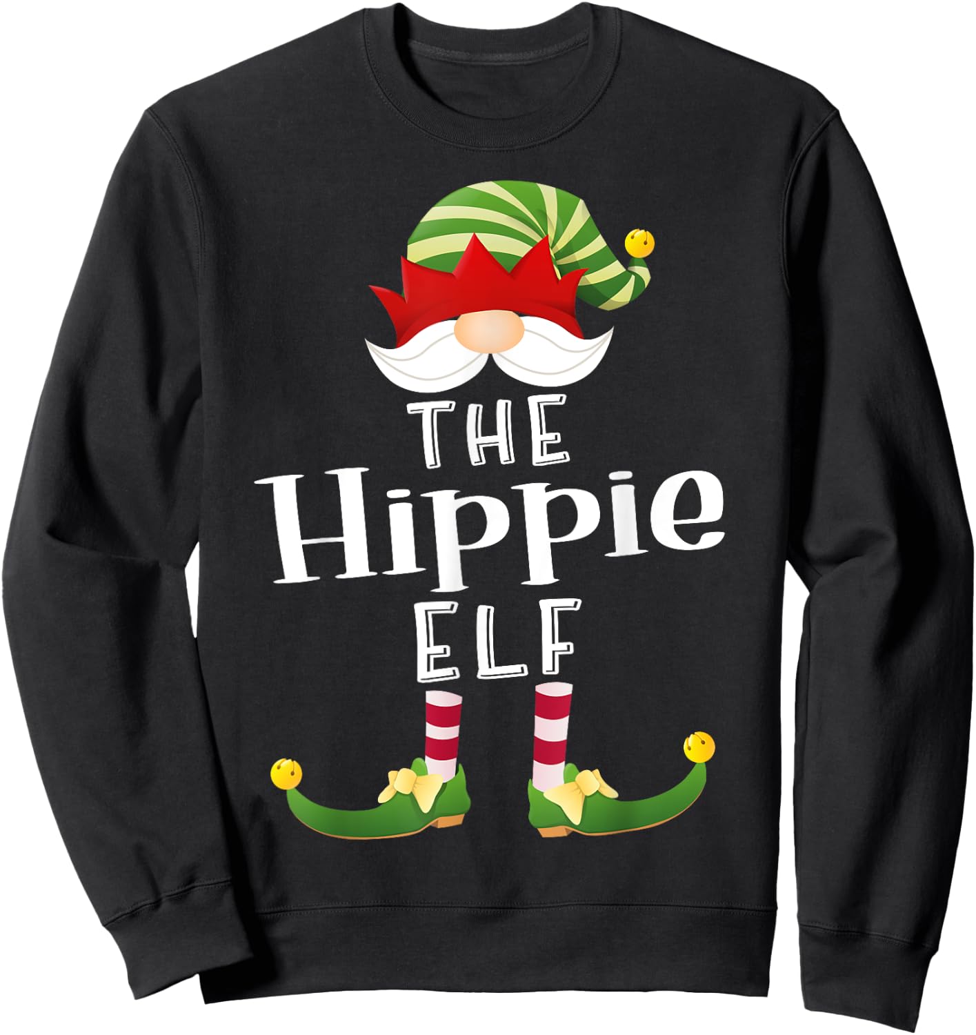 Hippie Elf Group Christmas Funny Pajama Party Sweatshirt - Sweatshirt | Black
