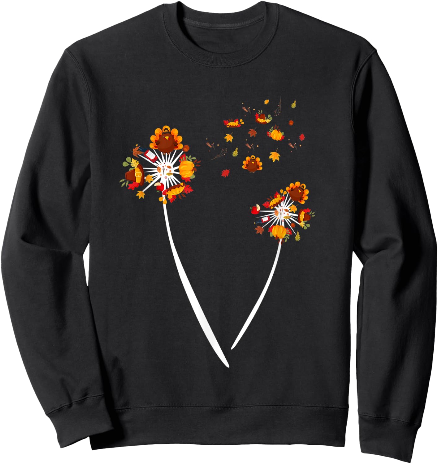Thanksgiving Dandelion Flower Flying Cool Turkey Day Gift Sweatshirt - Sweatshirt | Black