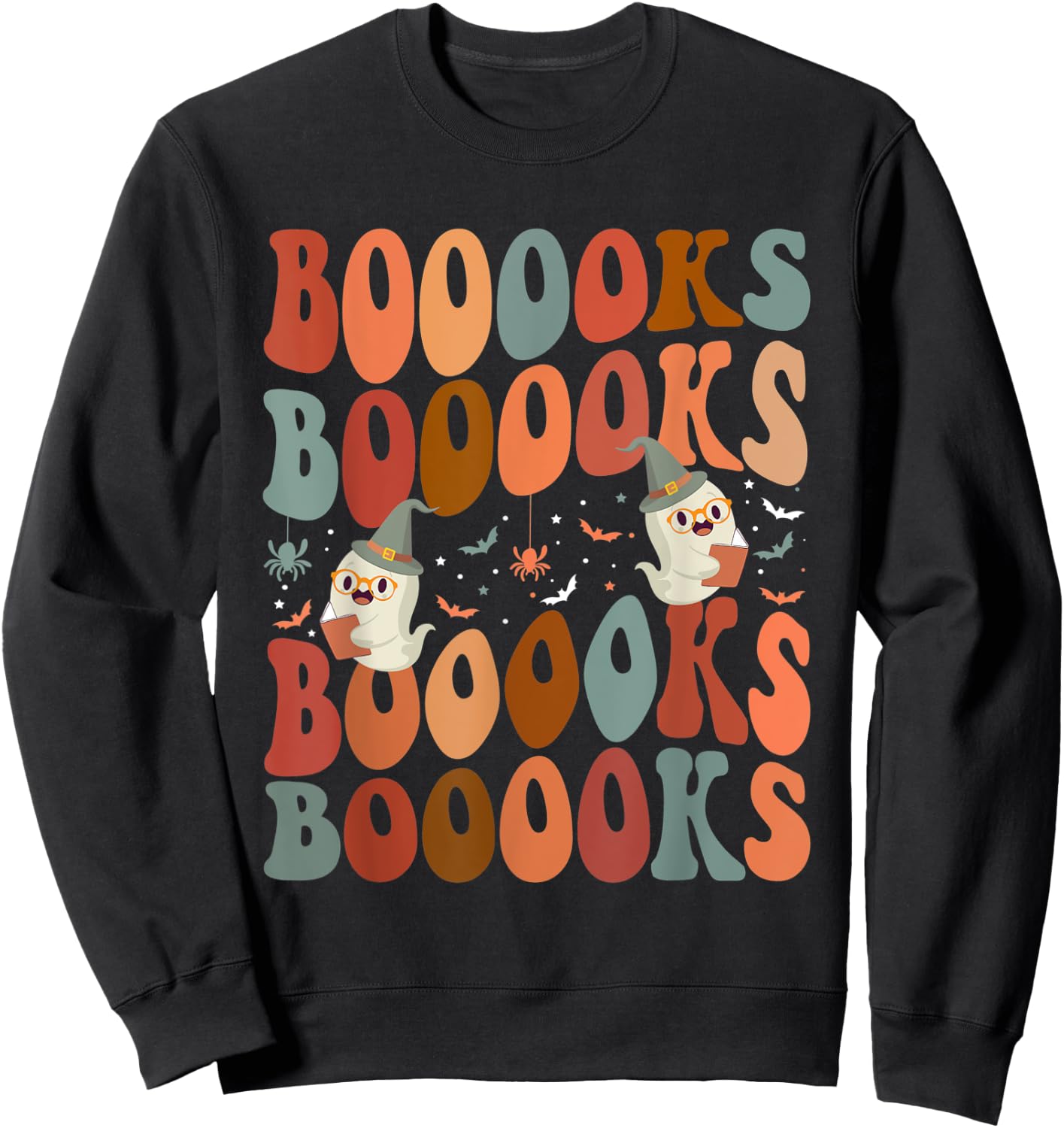 Booooks Ghost Boo Read Books Library Teacher Halloween cute Men Women Kids Sweatshirt - Sweatshirt | Black
