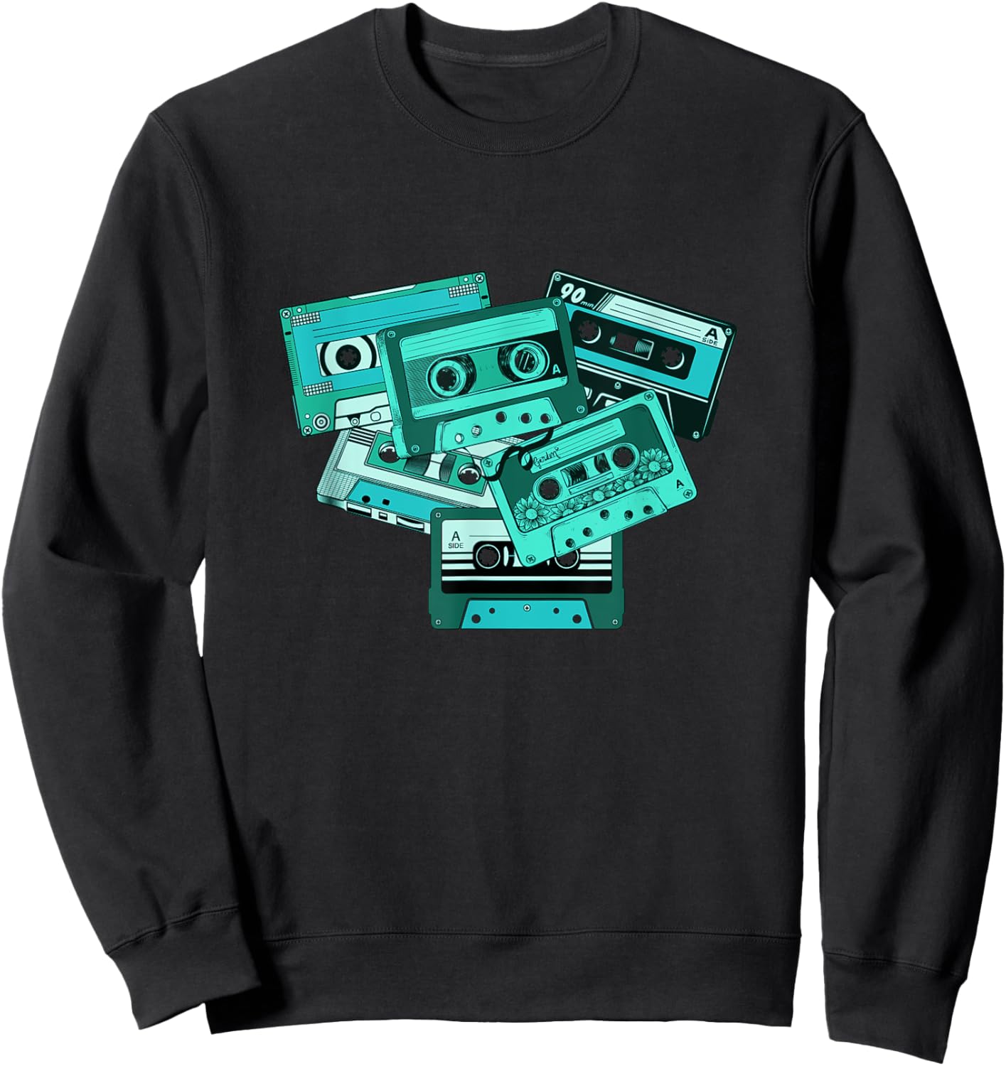 Light Teal Aqua Old School Tapes Teal Aqua Color Graphic Sweatshirt - Sweatshirt | Black