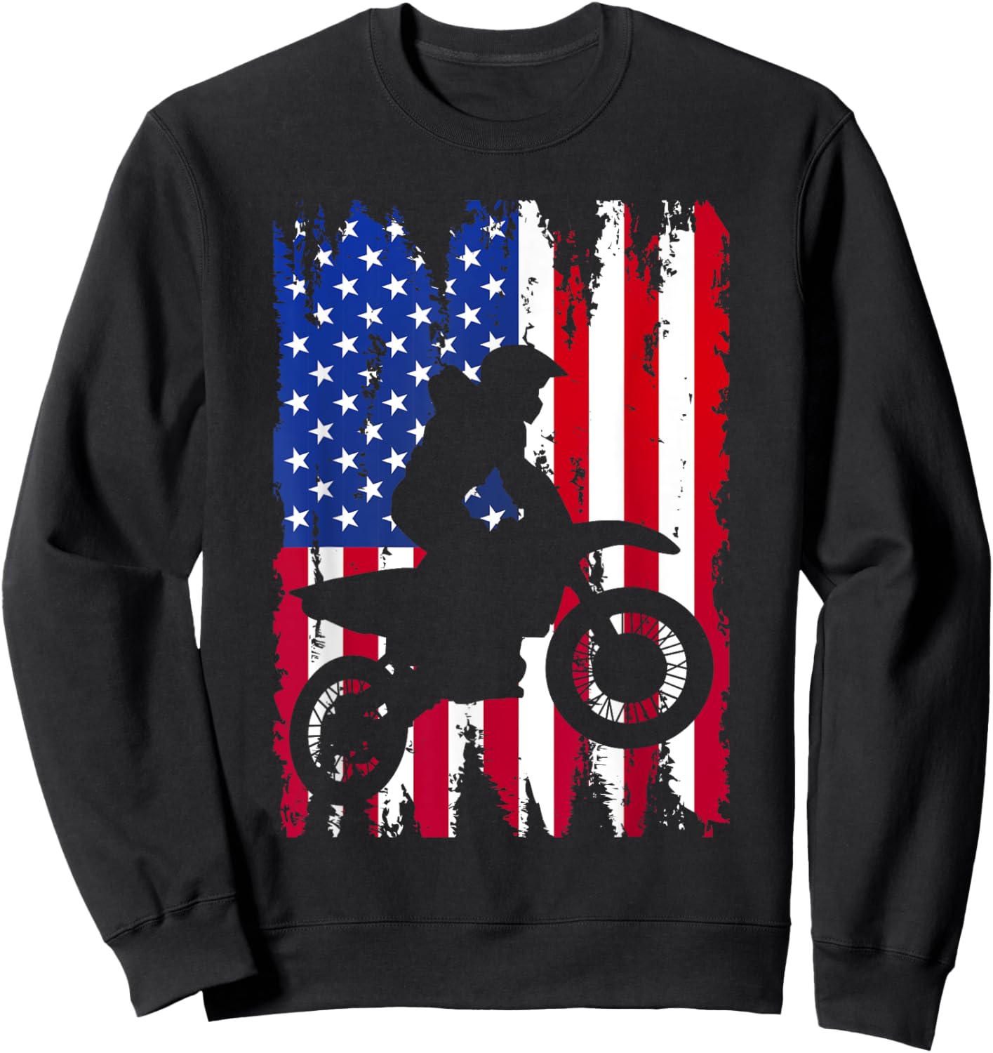 Dirt Bike American Flag Motocross Biker 4th of July Men Boys Sweatshirt - Sweatshirt | Black