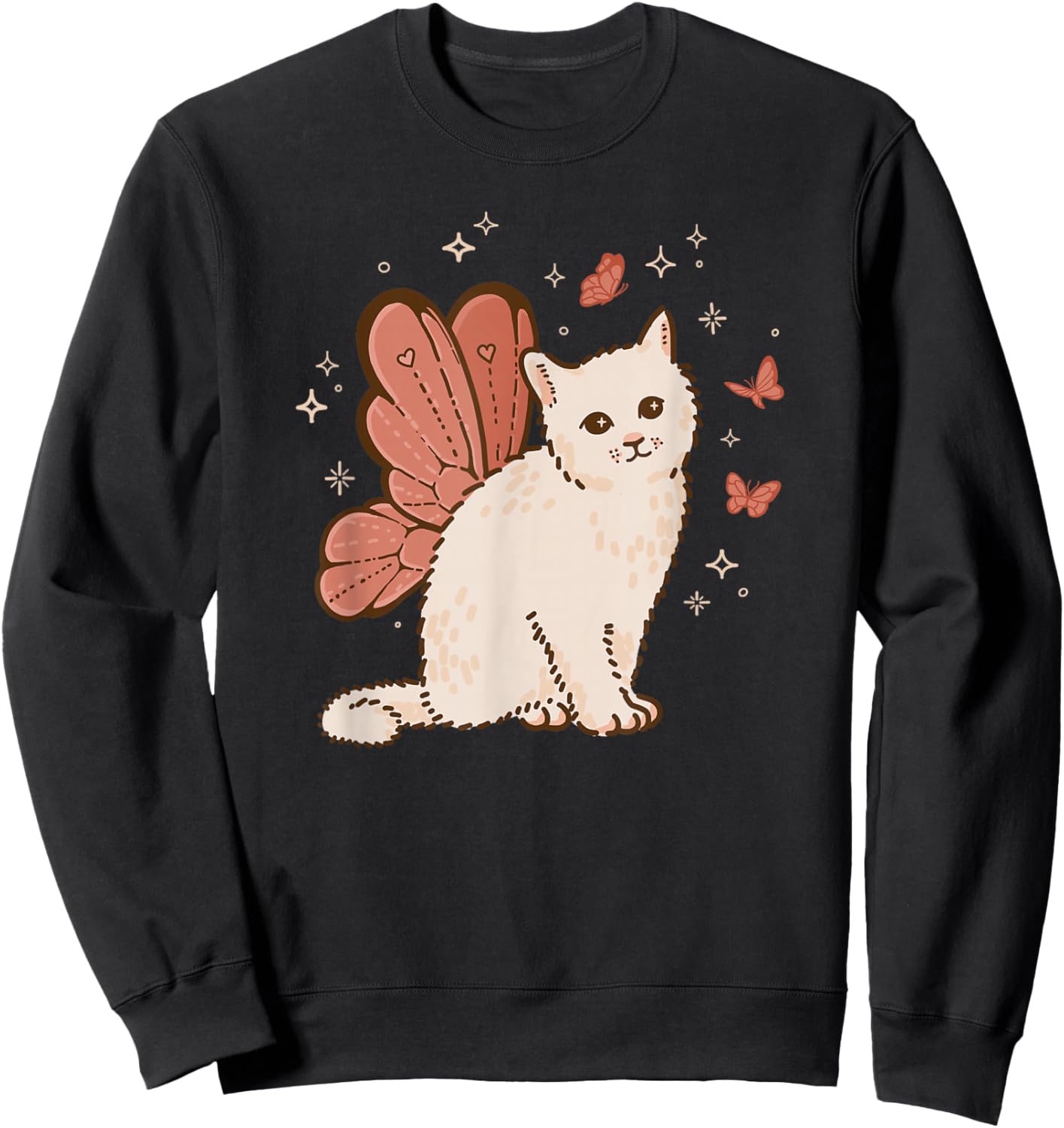 Fairycore Cute Butterfly Fairy Wings Cat Grunge Aesthetic Sweatshirt - Sweatshirt | Black