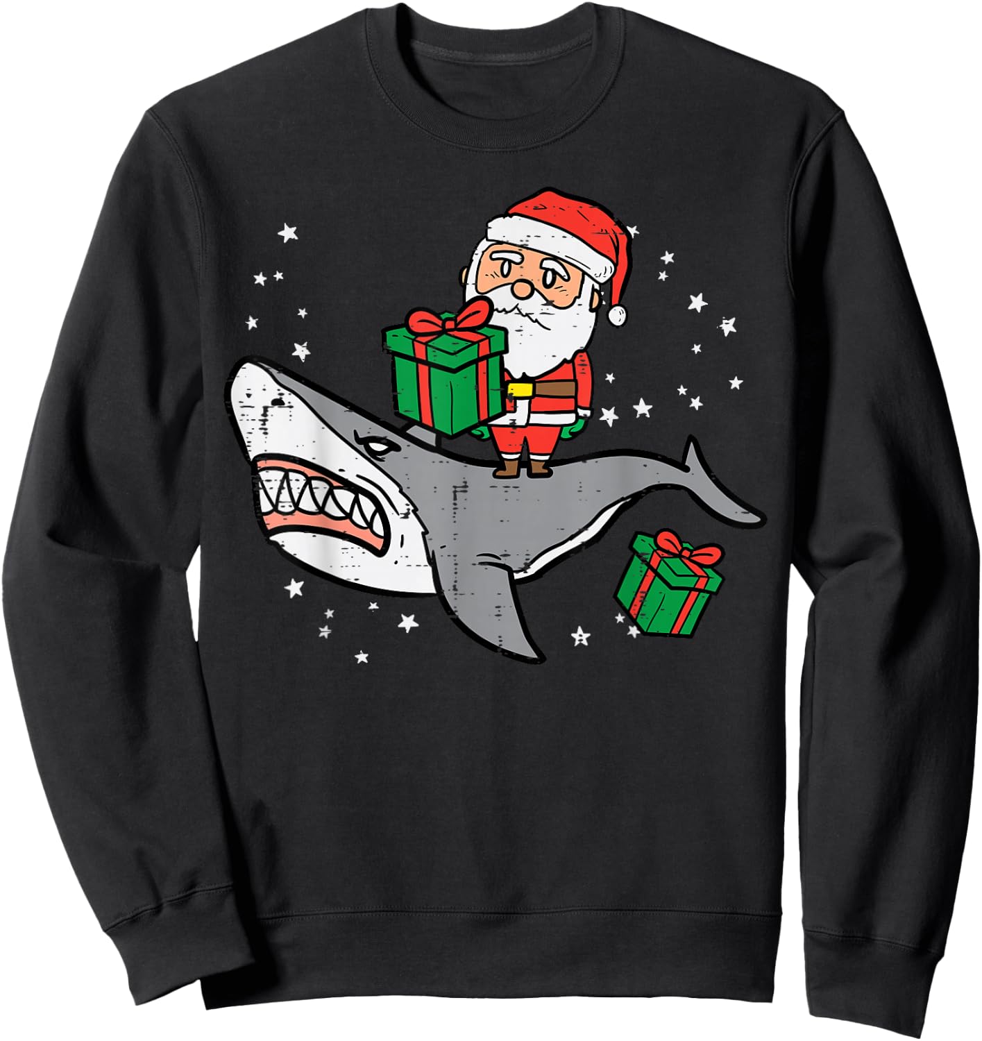Santa On Shark Cute Christmas Xmas Boys Kids Toddler Sweatshirt - Sweatshirt | Black