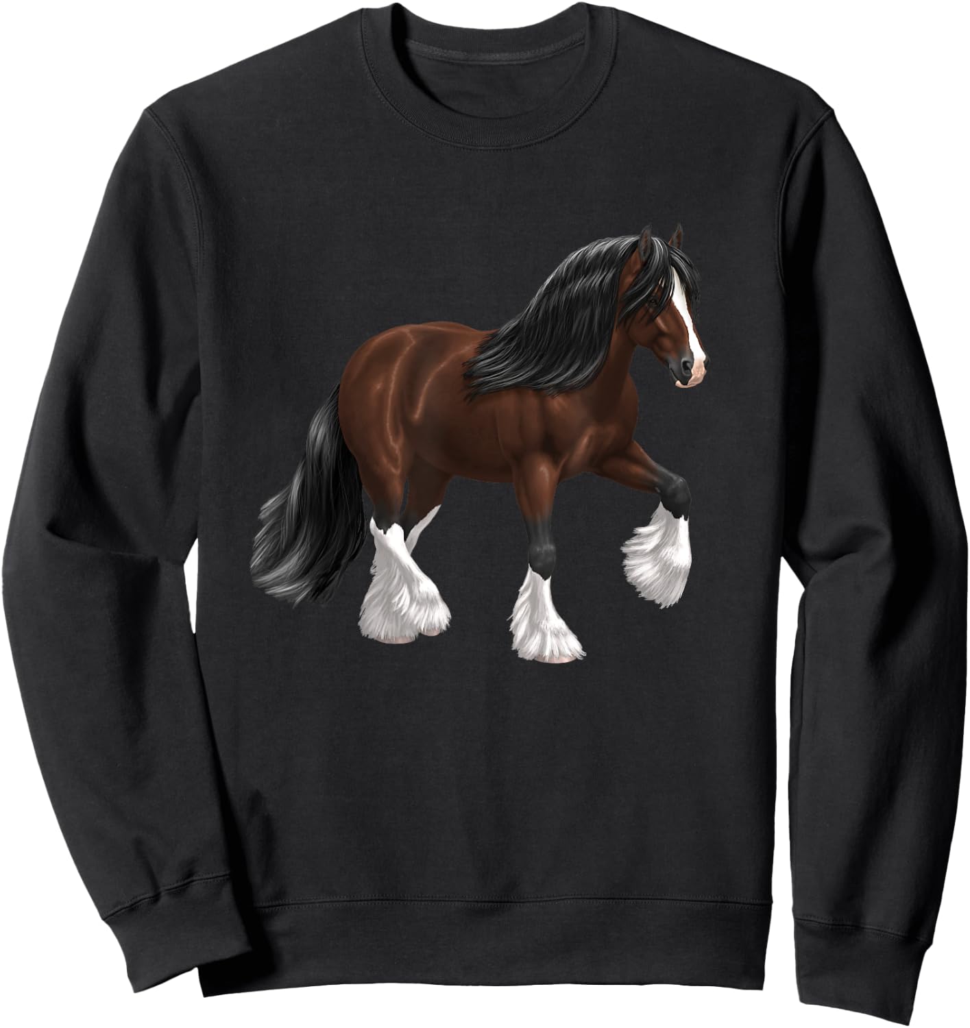 Brown & White Gypsy Vanner Bay Draft Horse Trotting Sweatshirt - Sweatshirt | Black