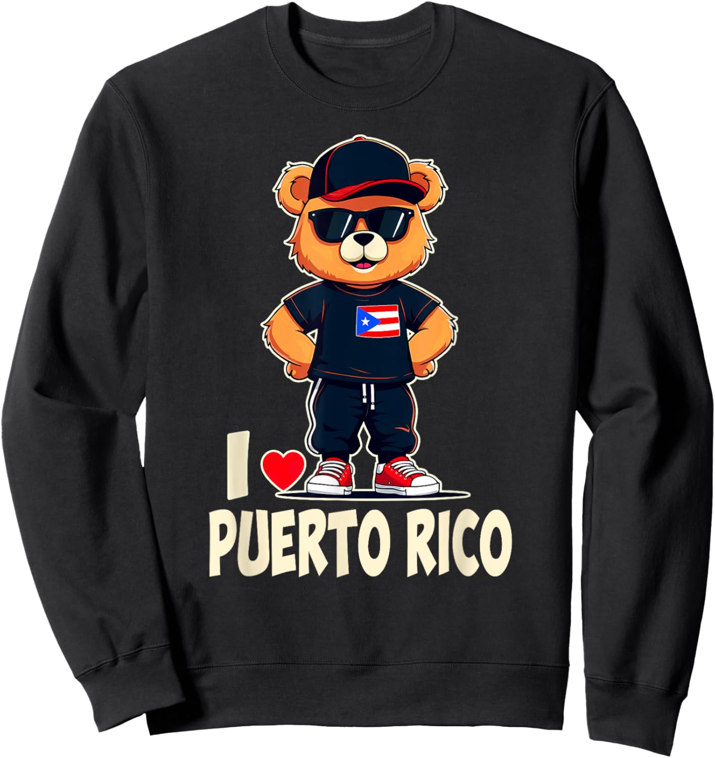 Puerto Rican Flag Teddy Bear I Love Puerto Rico Sweatshirt - Sweatshirt | Black