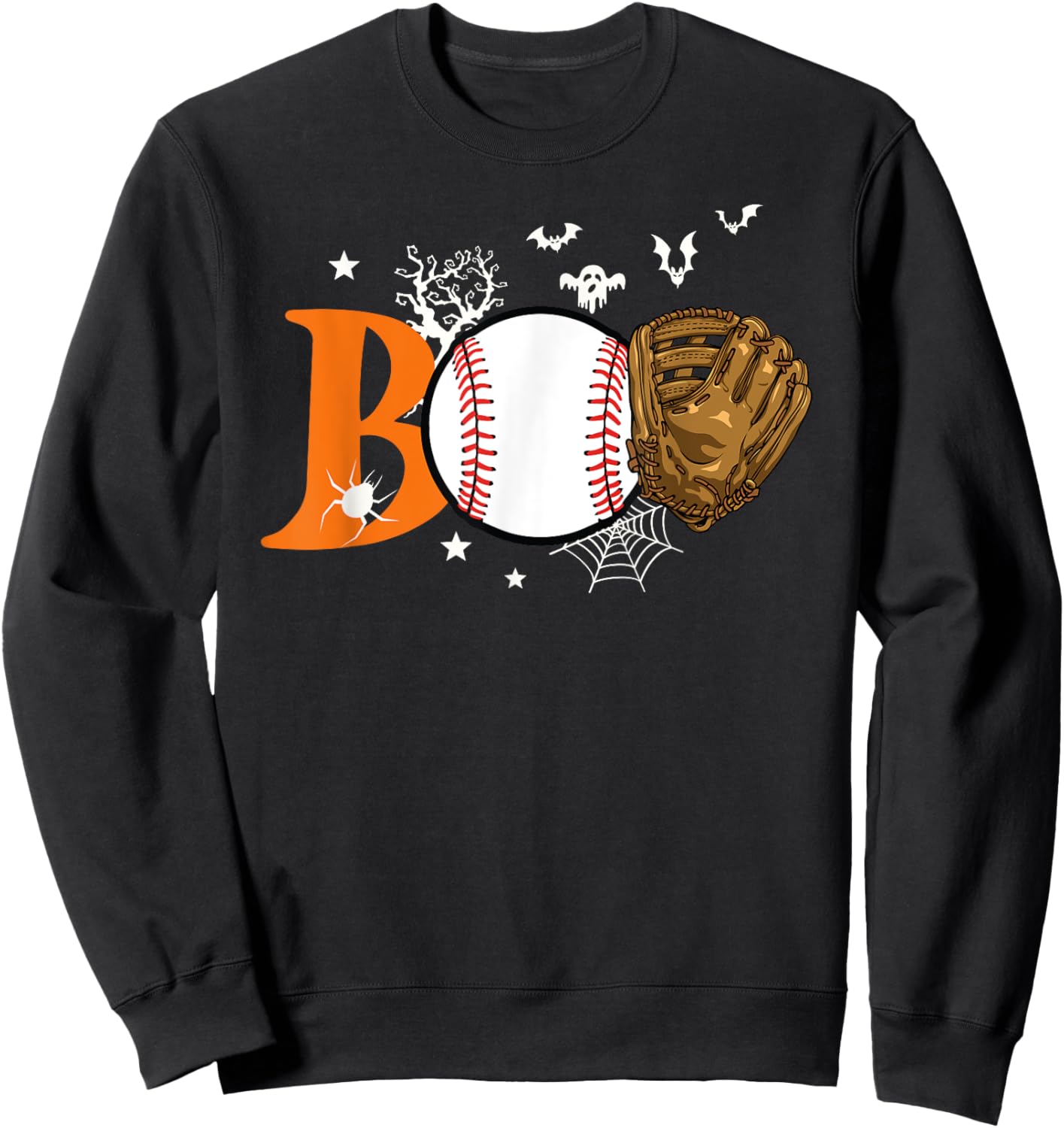 Boo Baseball Halloween Player Catcher Pitcher Spooky Season Sweatshirt - Sweatshirt | Black