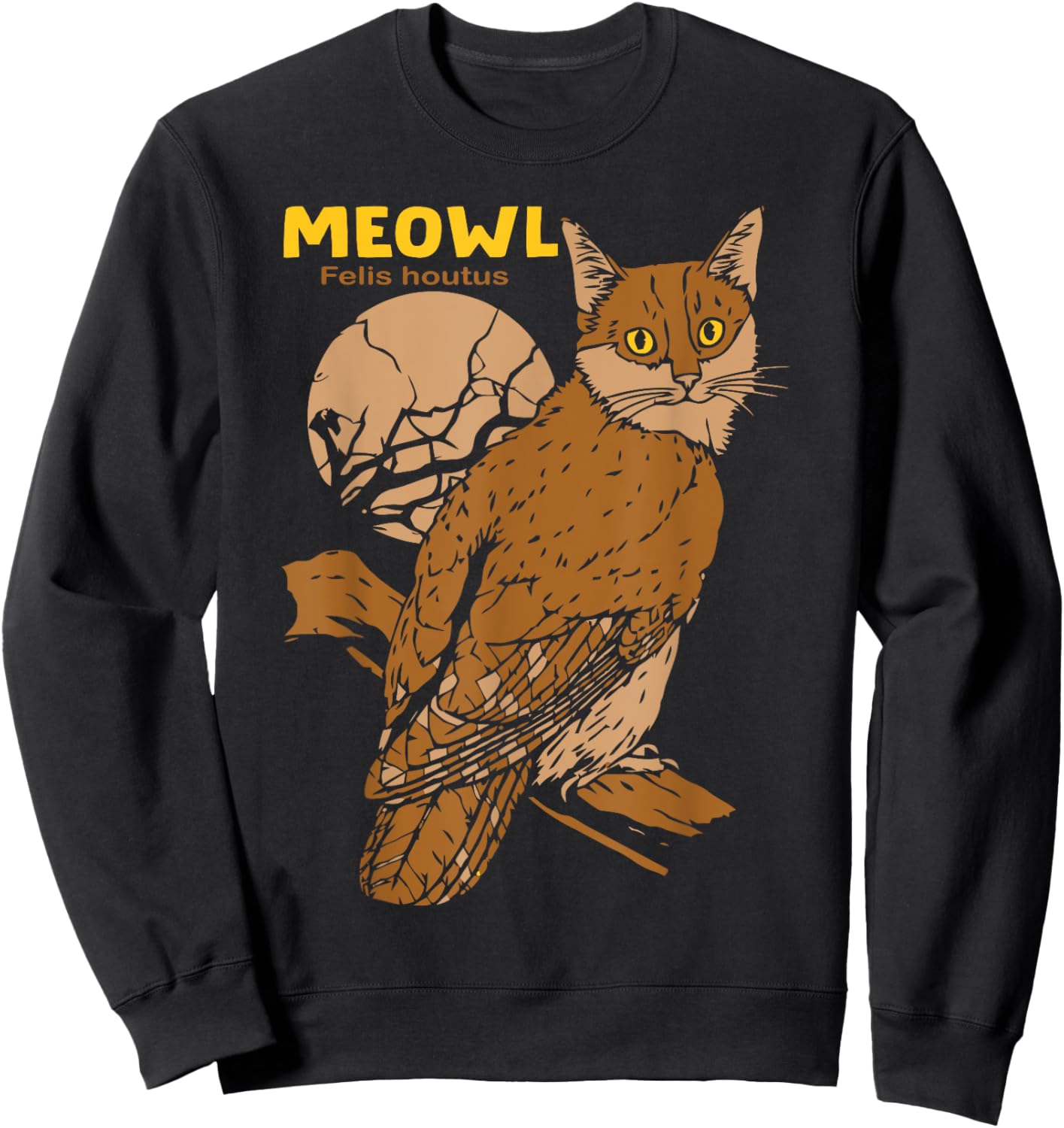 Meowl Cat Owl With Tree And Full Moon Funny Gift Women Sweatshirt - Sweatshirt | Black