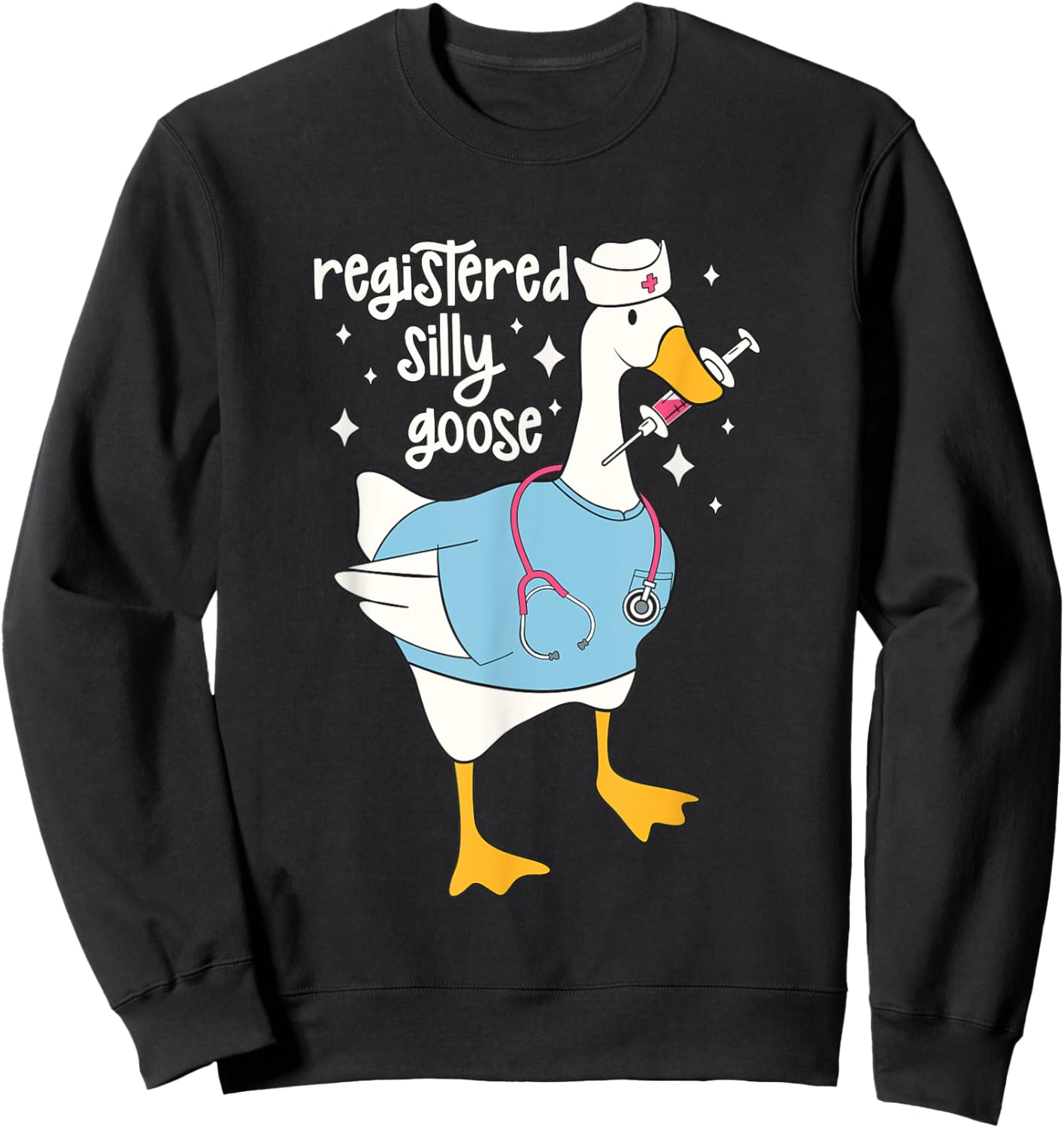 Funny Silly Animal Goose Lover Gifts - Registered Silly Goose Nurse - -Adults - Black - Small - Short Sleeve - Modern Cartoon Sweatshirt - Sweatshirt | Black