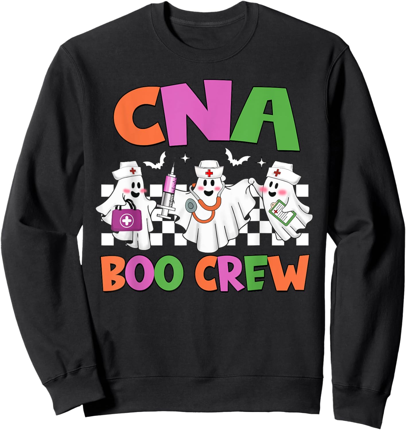 Retro CNA Boo Crew Nurse Funny Halloween Costumes Sweatshirt - Sweatshirt | Black