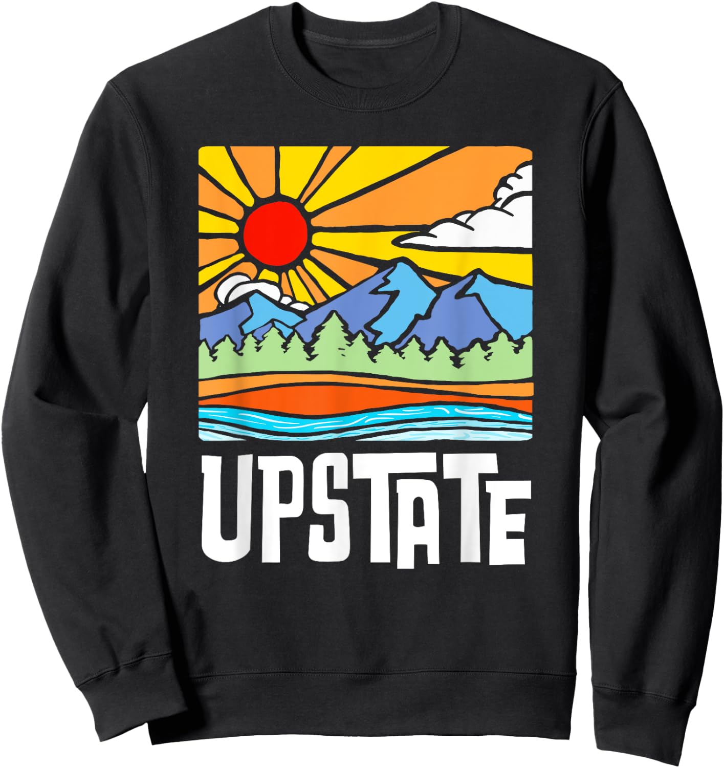 Upstate New York Artistic Nature & Mountains Vintage Graphic Sweatshirt - Sweatshirt | Black