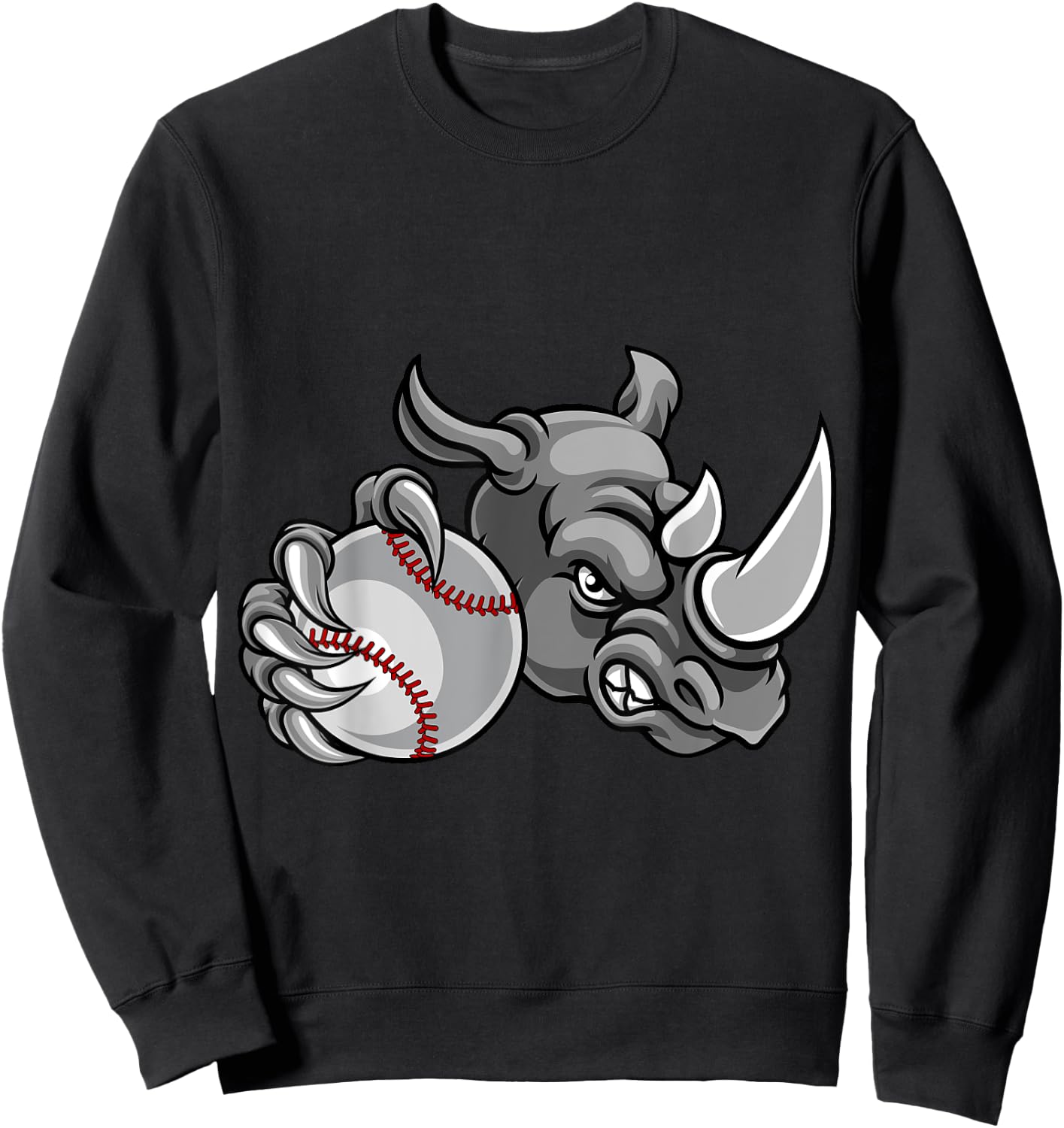 Rhino Baseball Ball Sports Mascot Sweatshirt - Sweatshirt | Black