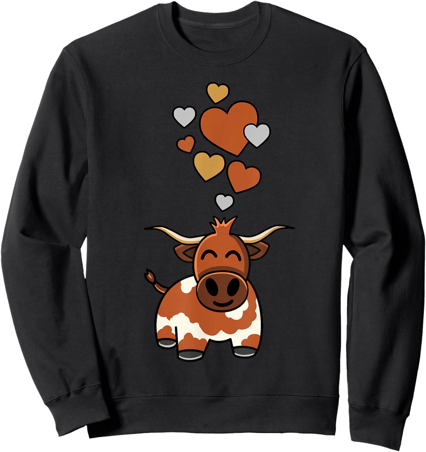 Cute Longhorn Cow With Hearts Sweatshirt - Sweatshirt | Black