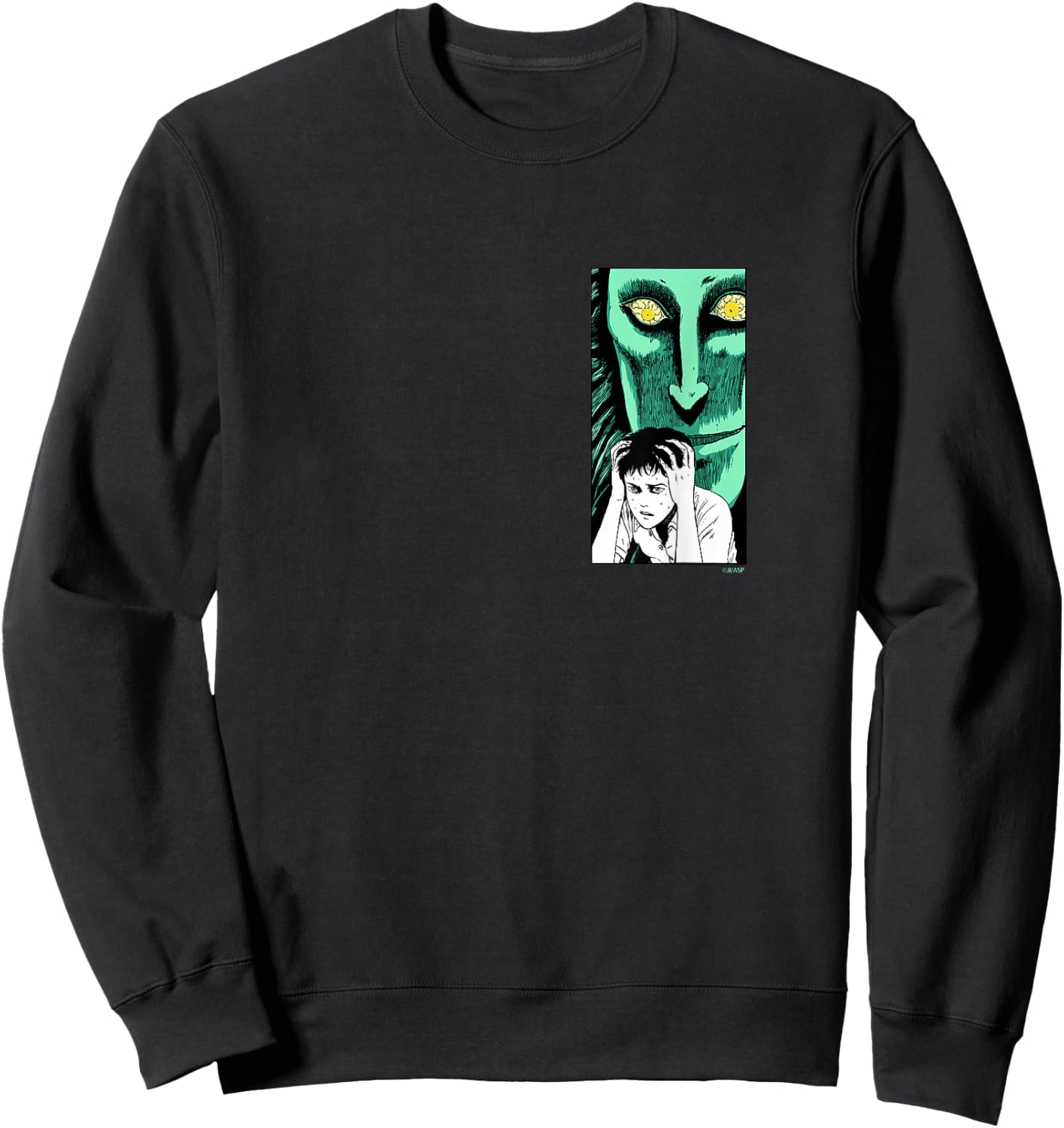 Junji Ito Men's Black Cotton Polyester Blend Short Sleeve Collarless Modern Classic Fit Sweatshirt - Sweatshirt | Black