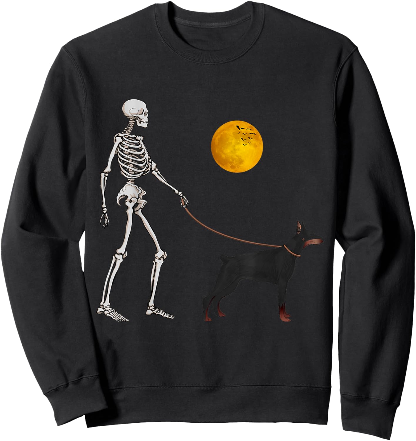 Doberman Skeleton Dog Walking Halloween Costume Sweatshirt - Sweatshirt | Black