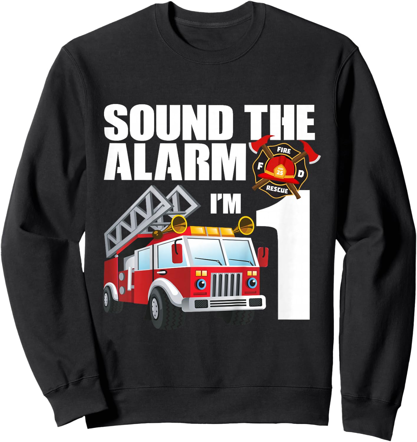 1 Year Old Firefighter Birthday Fire Truck Engine 1st Gift Sweatshirt - Sweatshirt | Black