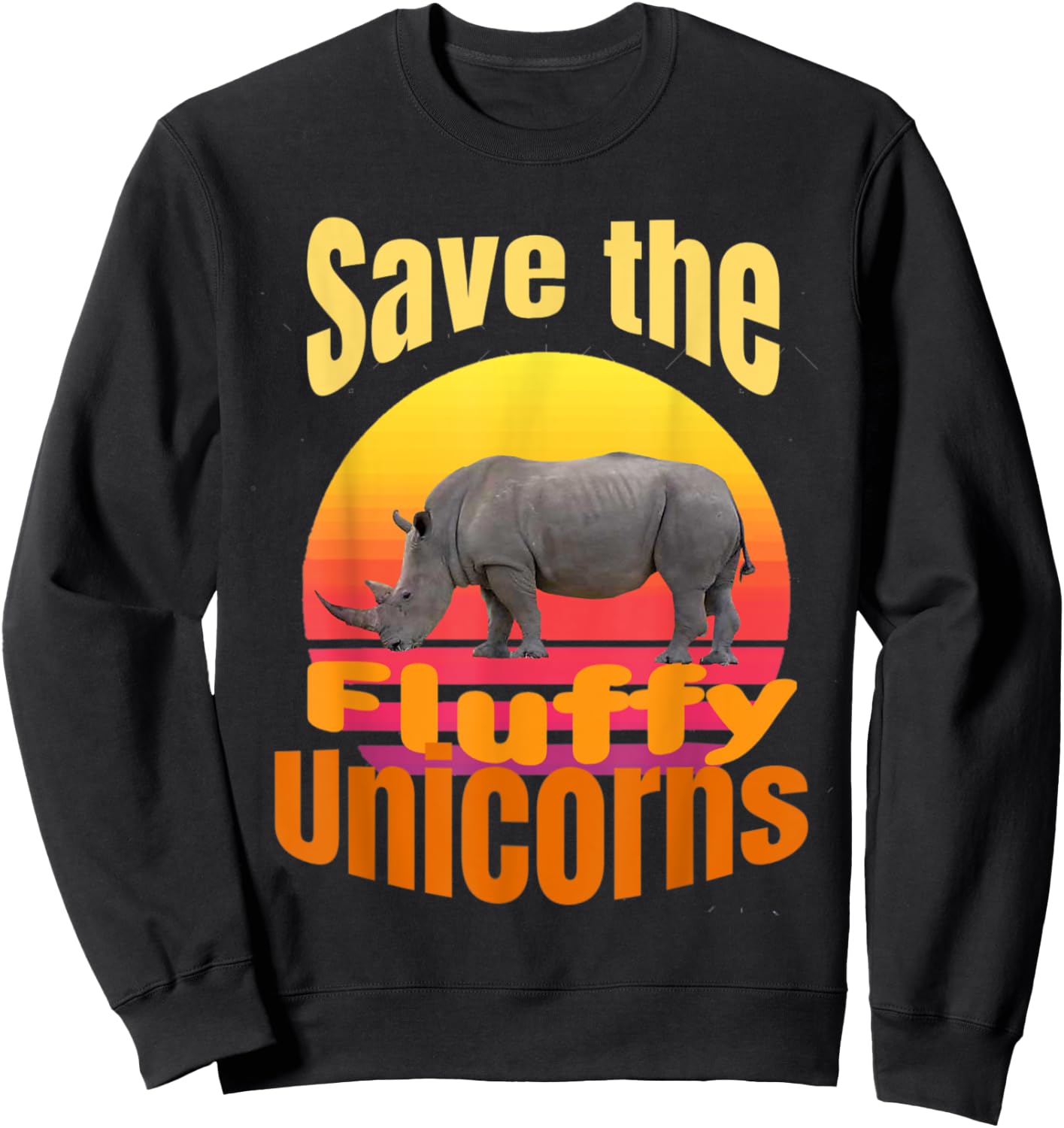 Funny retro sunset save the fluffy unicorns Sweatshirt - Sweatshirt | Black