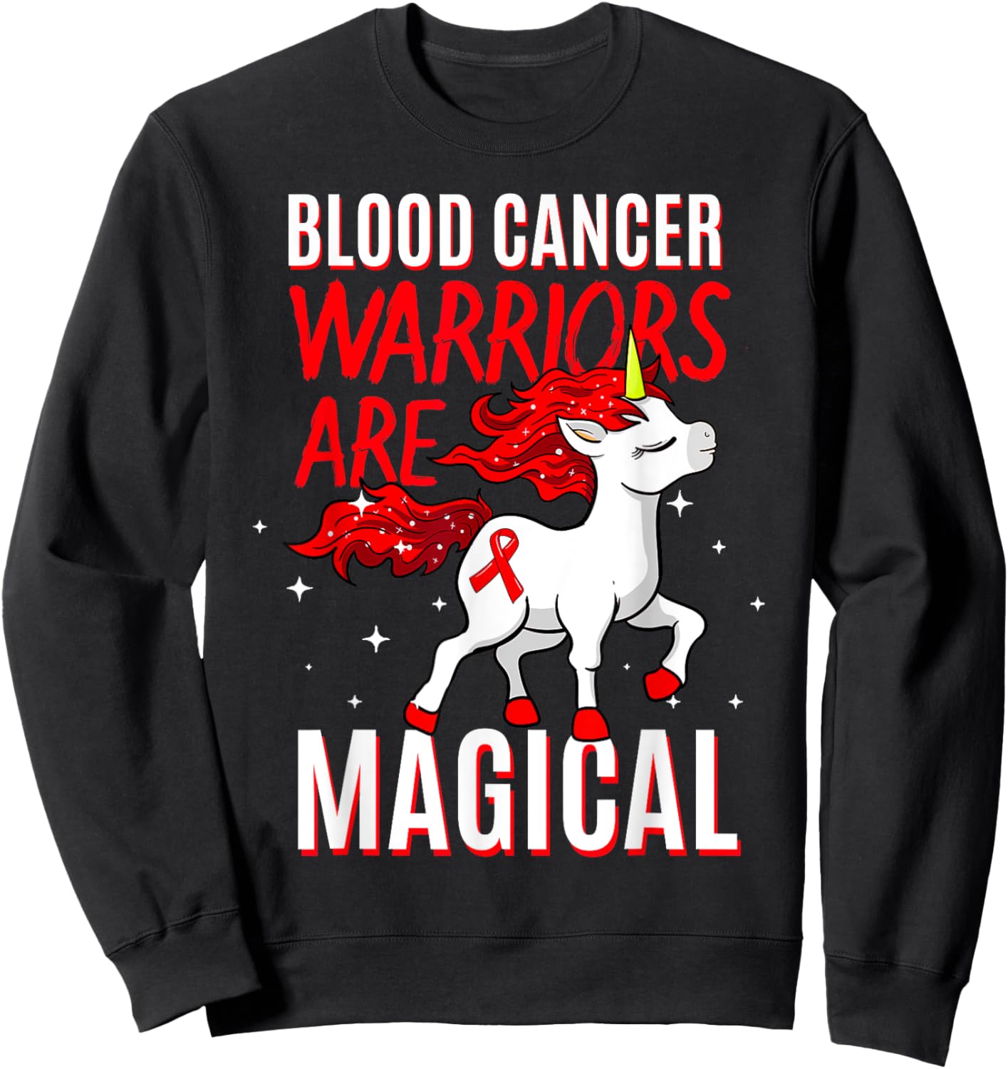 Blood Cancer Warrior Magical Unicorn Red Ribbon Liquid Tumor Sweatshirt - Sweatshirt | Black