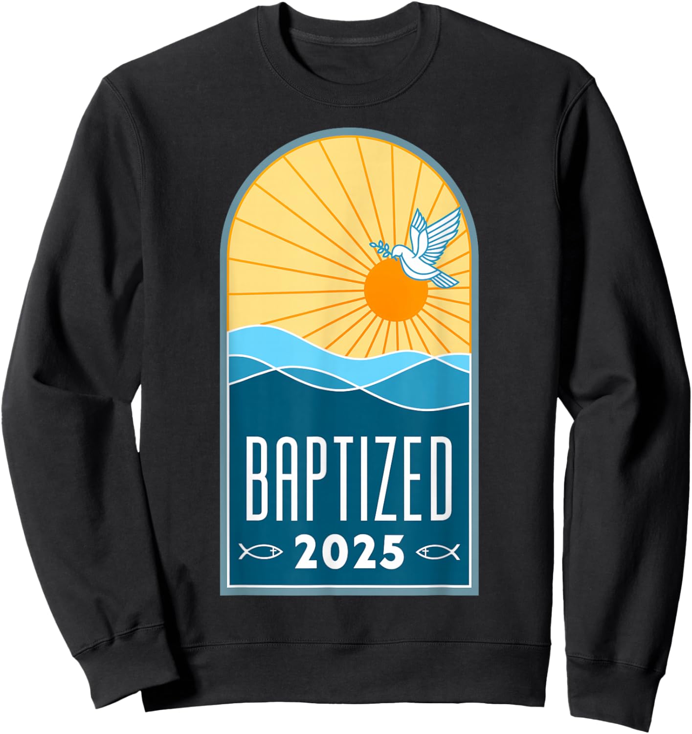Christian Baptism Sunrise Line Art Baptized 2025 Religious Sweatshirt - Sweatshirt | Black