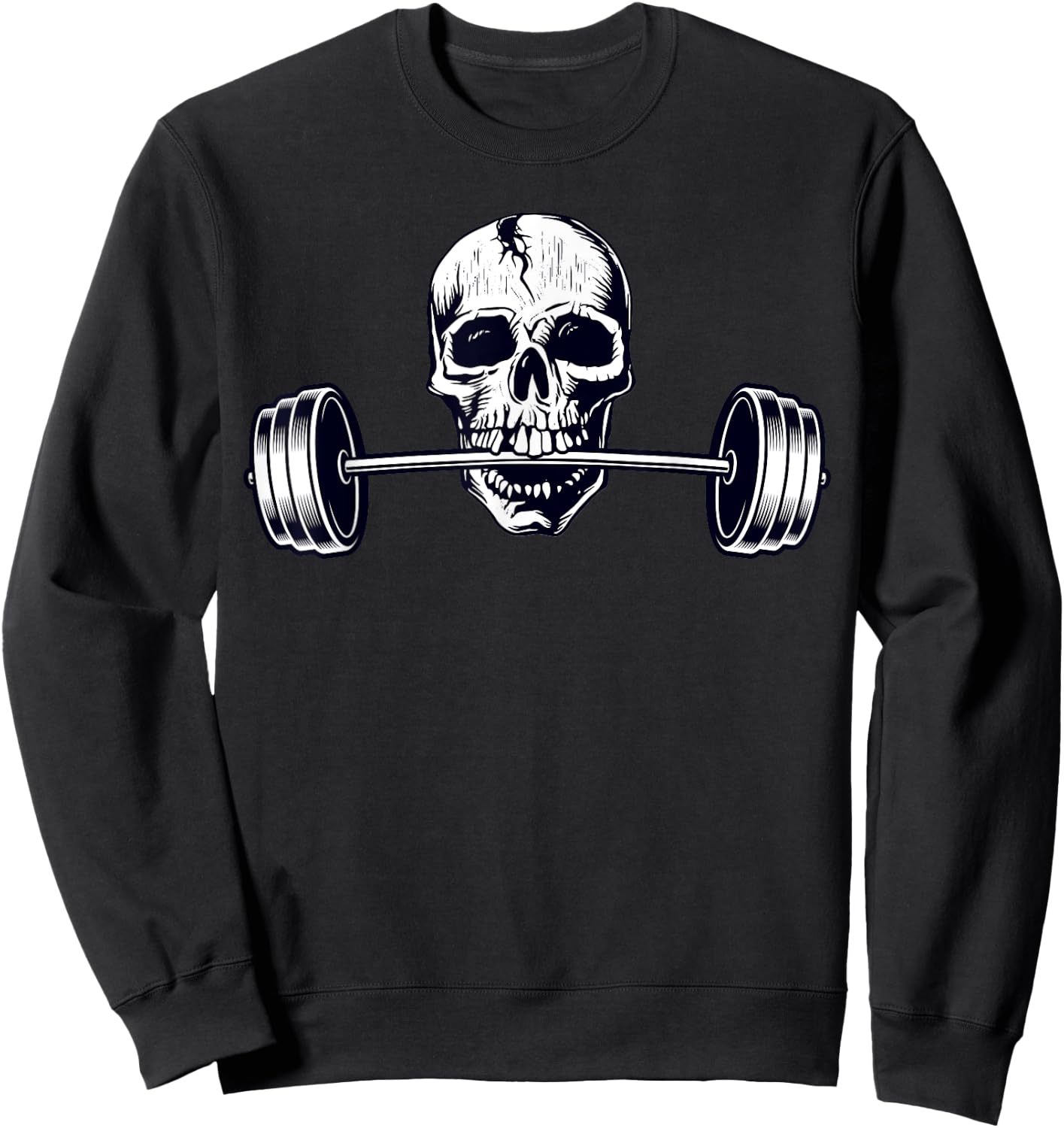 Weightlifting Shirt, Powerlifting Heavy Barbell Skull Sweatshirt - Sweatshirt | Black