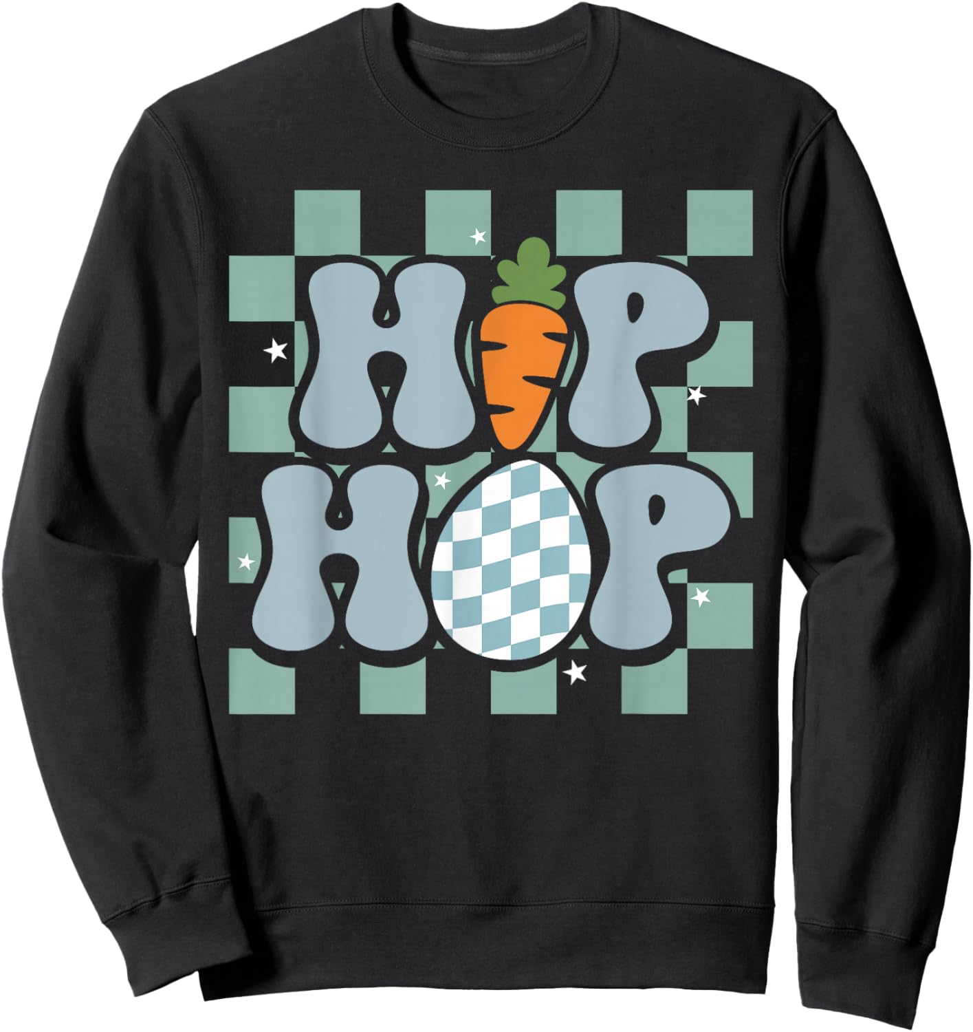 Hip Hop Easter Shirt Women Girls Leopard Print Plaid Bunny Sweatshirt - Sweatshirt | Black