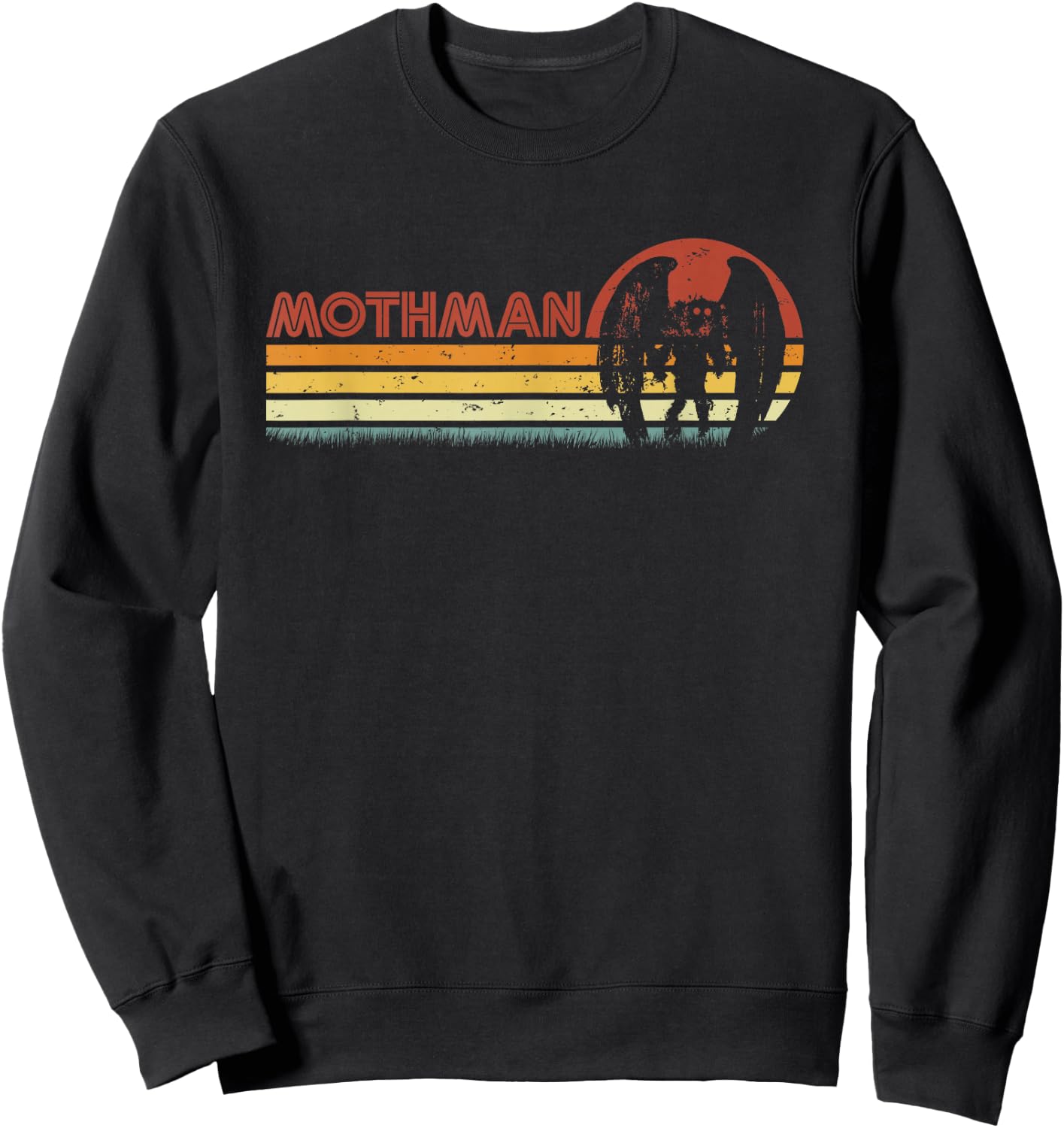 Mothman - Retro Stripes, Vintage Point Pleasant Cryptid Sweatshirt - Sweatshirt | Black