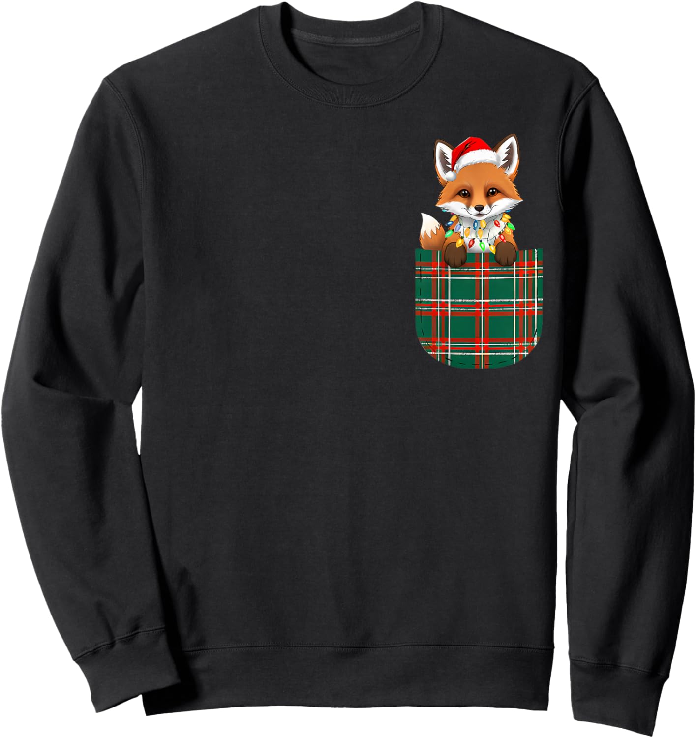Fox Buffalo Plaid Green Red White Pocket Christmas Men Women Sweatshirt - Sweatshirt | Black