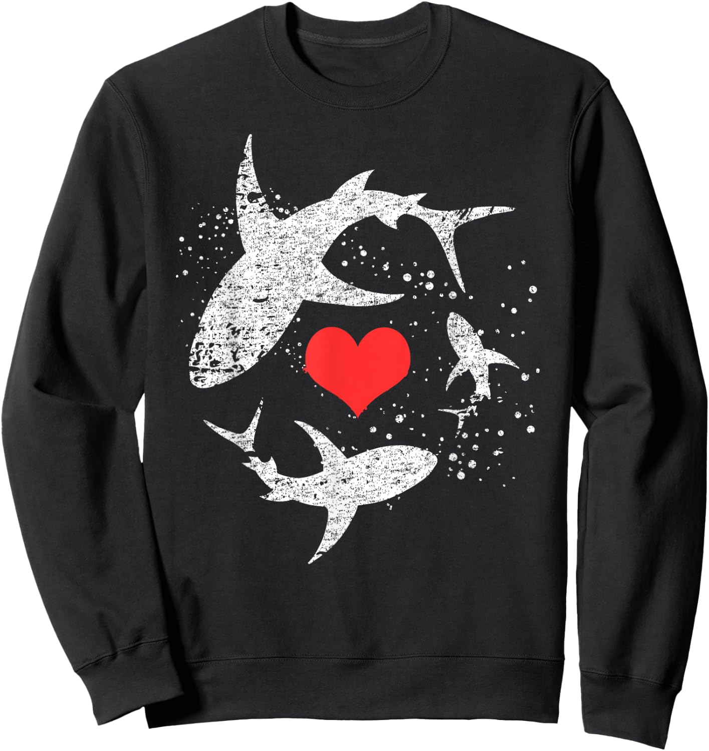 Vintage Shark Silhouette Hammerhead Shark Tiger Shark Heart Sweatshirt - Sweatshirt | Black