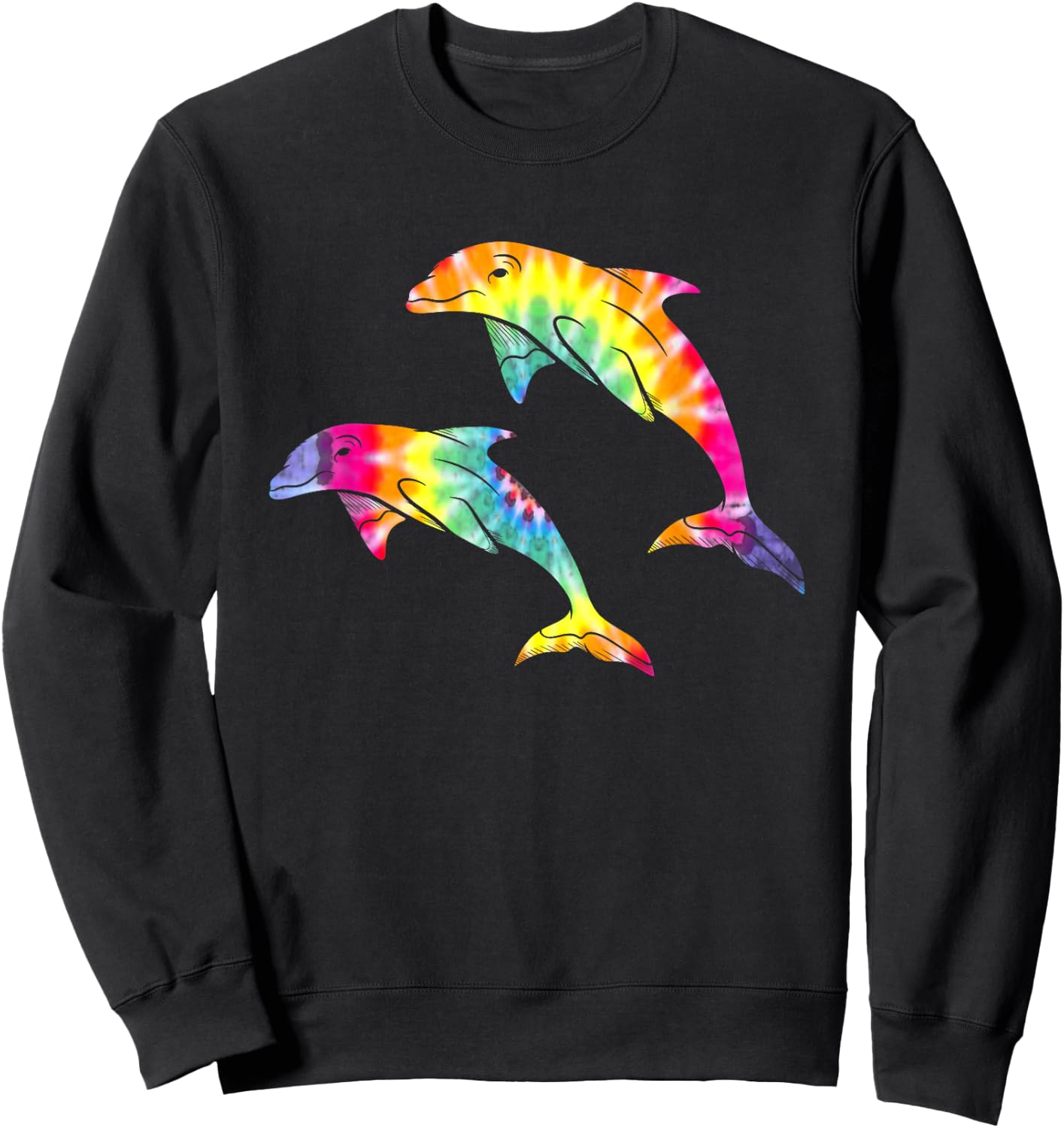 Tie Dye Dolphins Swimming Funny Marine Gift Men Women Kids Sweatshirt - Sweatshirt | Black