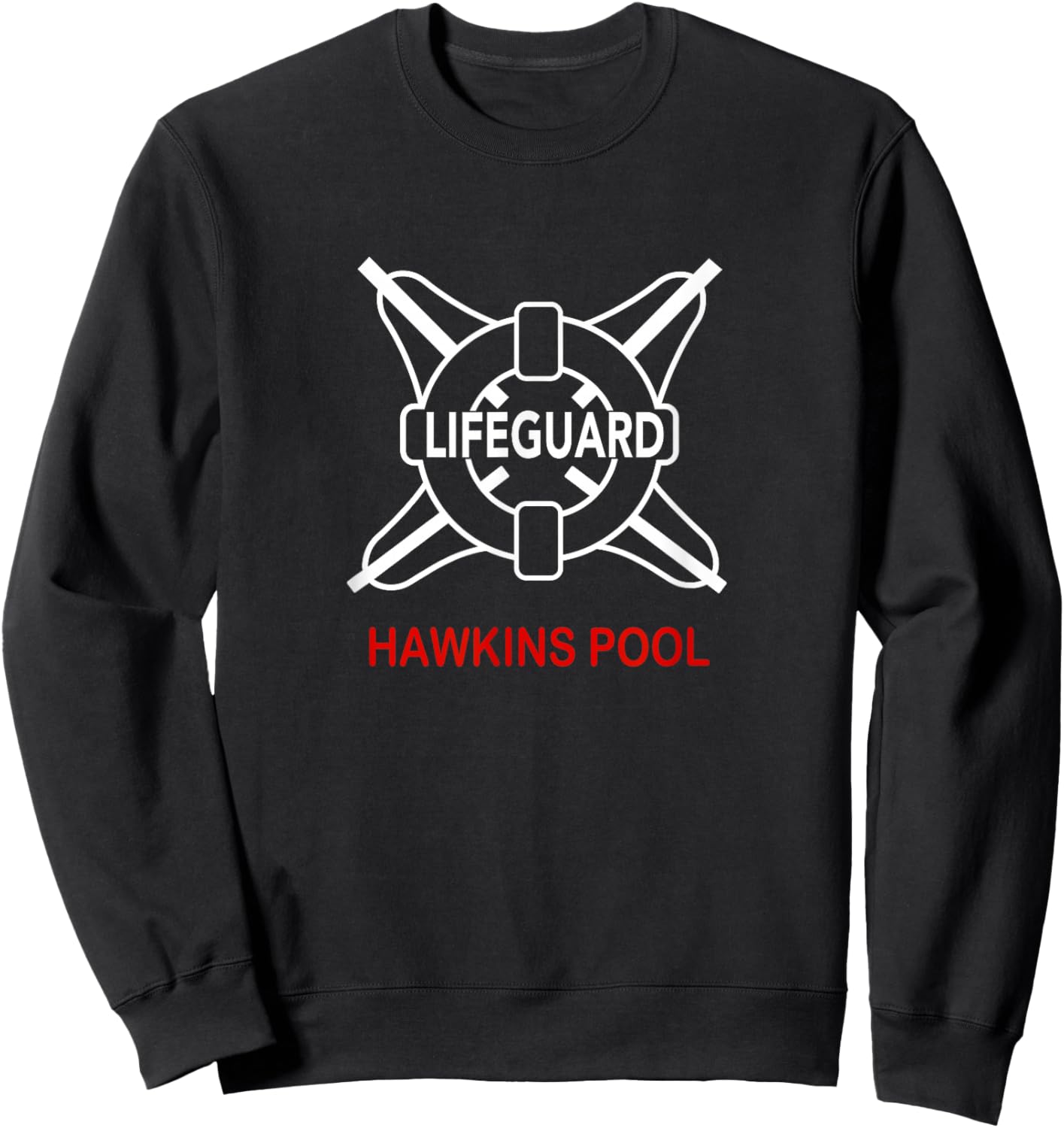 Stranger Things Lifeguard Hawkins Pool Vintage Classic Logo Sweatshirt - Sweatshirt | Black