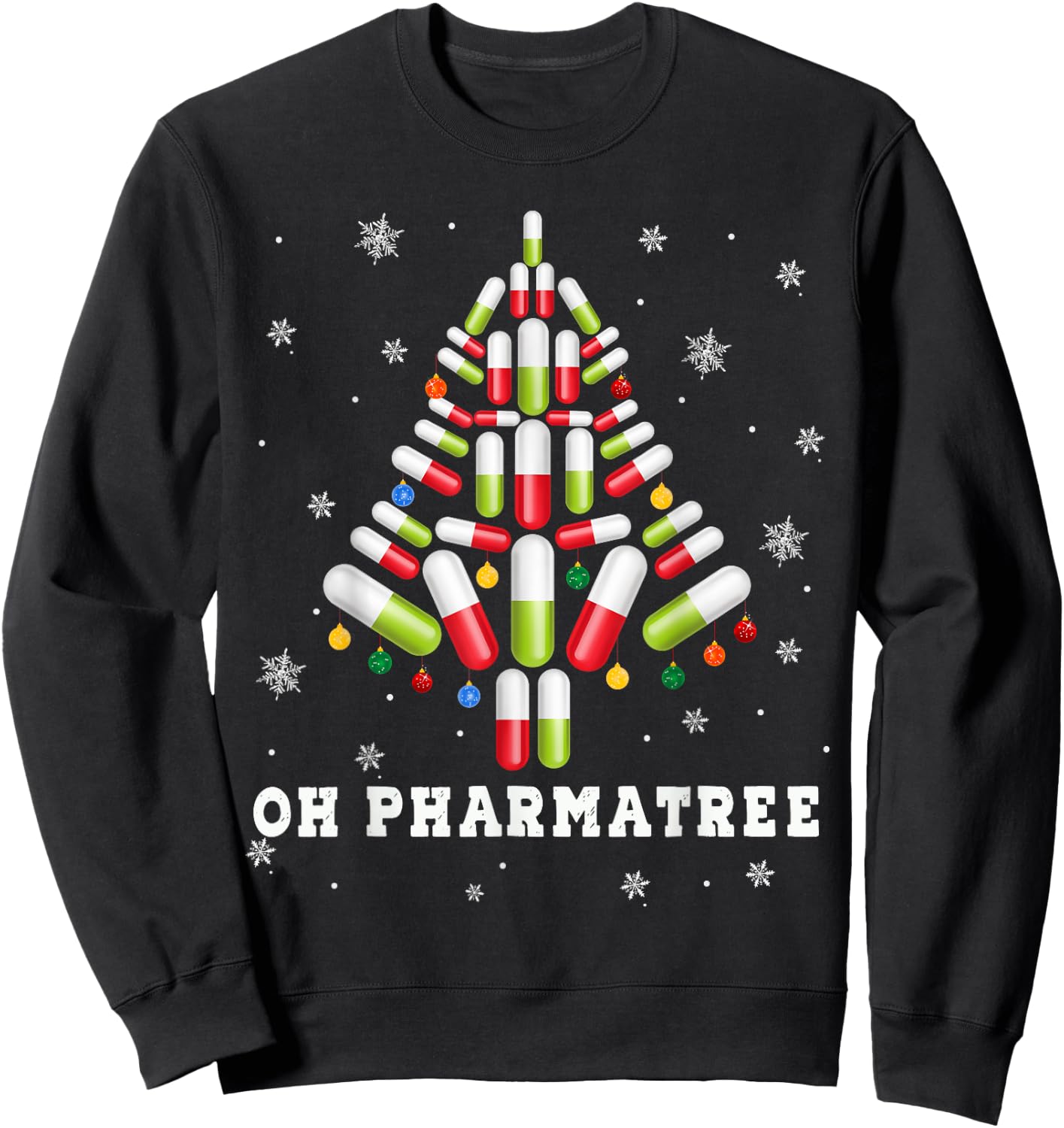 Oh Pharmatree Ugly ChristmasPharmacy Christmas Tree Sweatshirt - Sweatshirt | Black