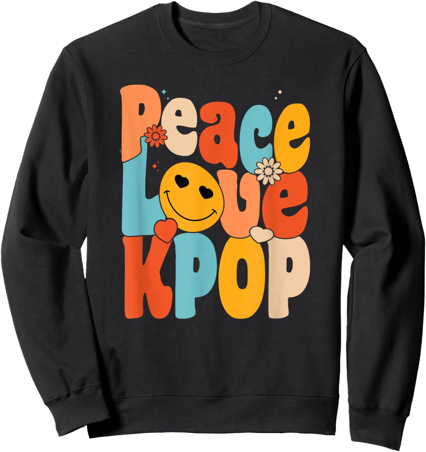 Peace Love Kpop | Retro K-Pop Fan | Korean Pop Music Lover Sweatshirt - Sweatshirt | Black
