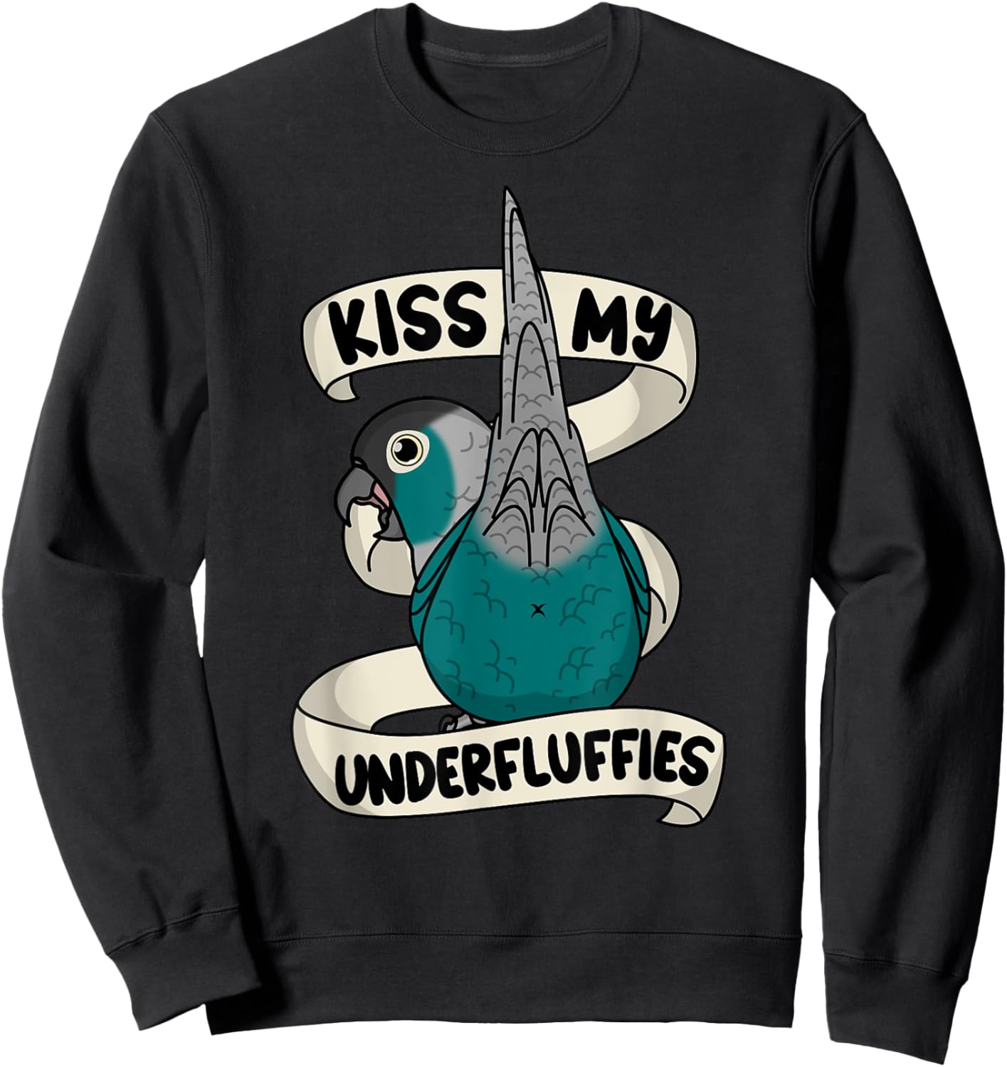 Kiss My Parrot Underfluffies I Turquoise Green Cheek Conure Sweatshirt - Sweatshirt | Black