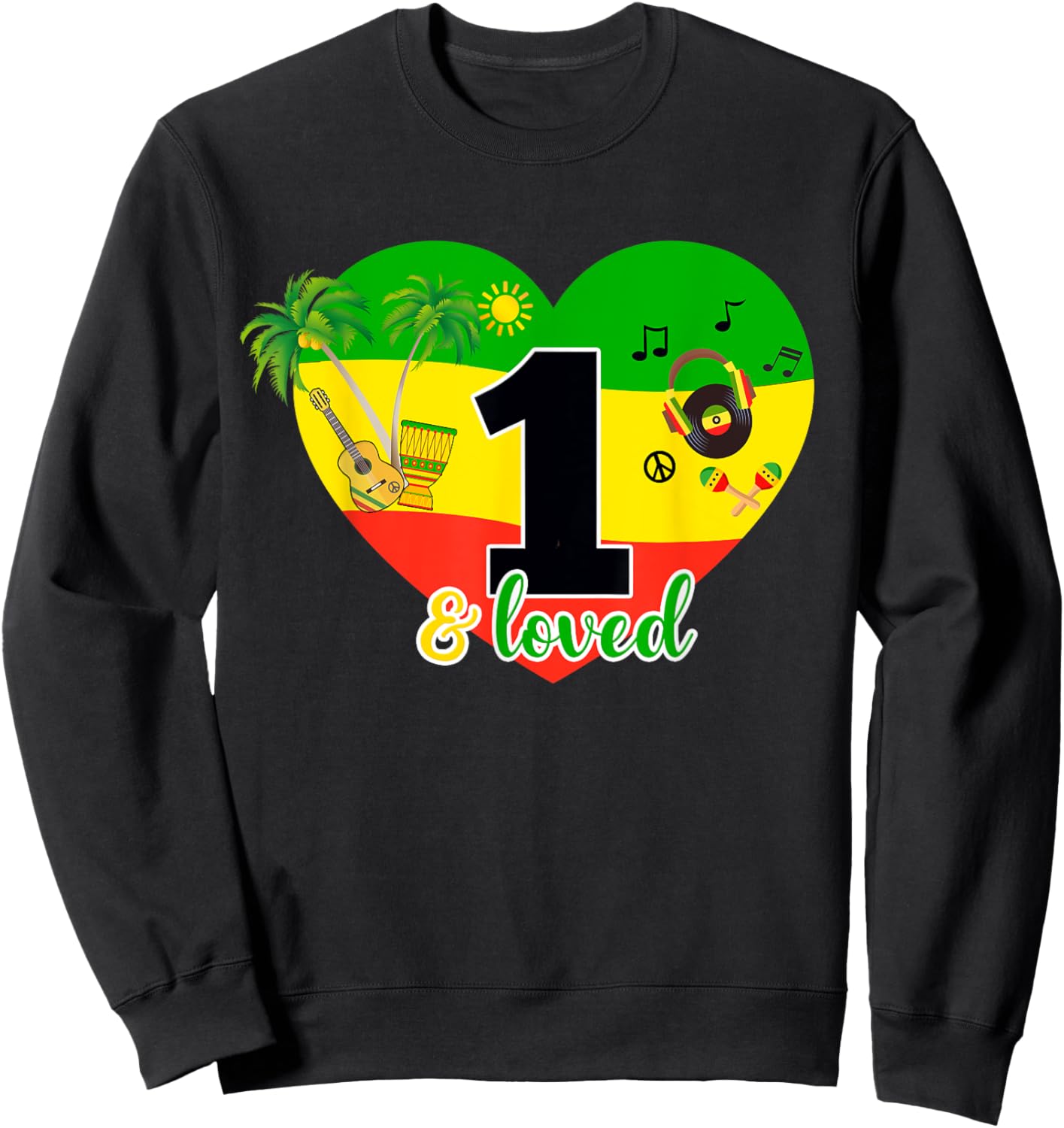 1st Birthday Jamaica King Party Theme Outfit One Year Old Sweatshirt - Sweatshirt | Black