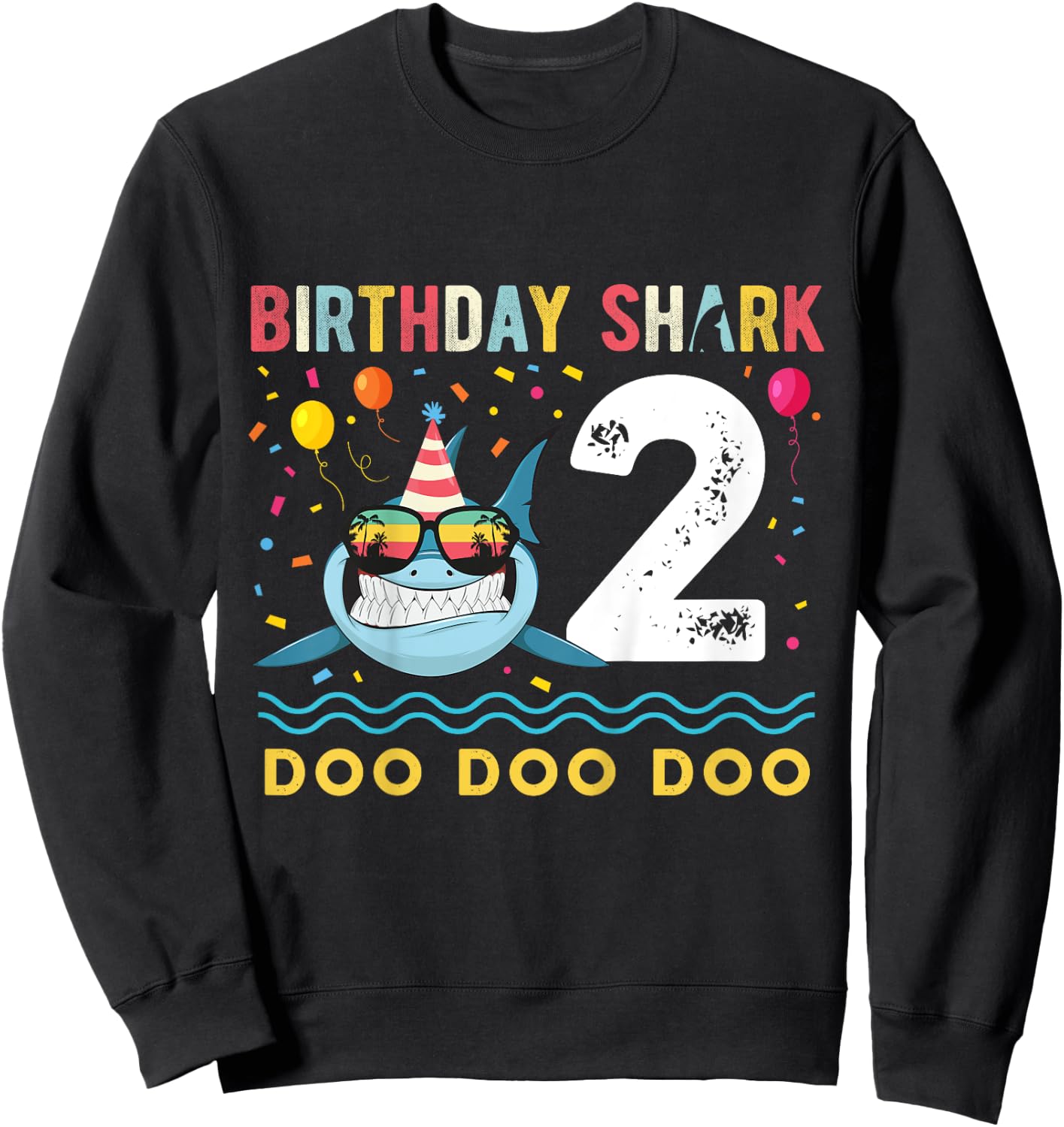 2 Year Old Birthday Boy Girl Shark Boys and Girls Sweatshirt - Sweatshirt | Black