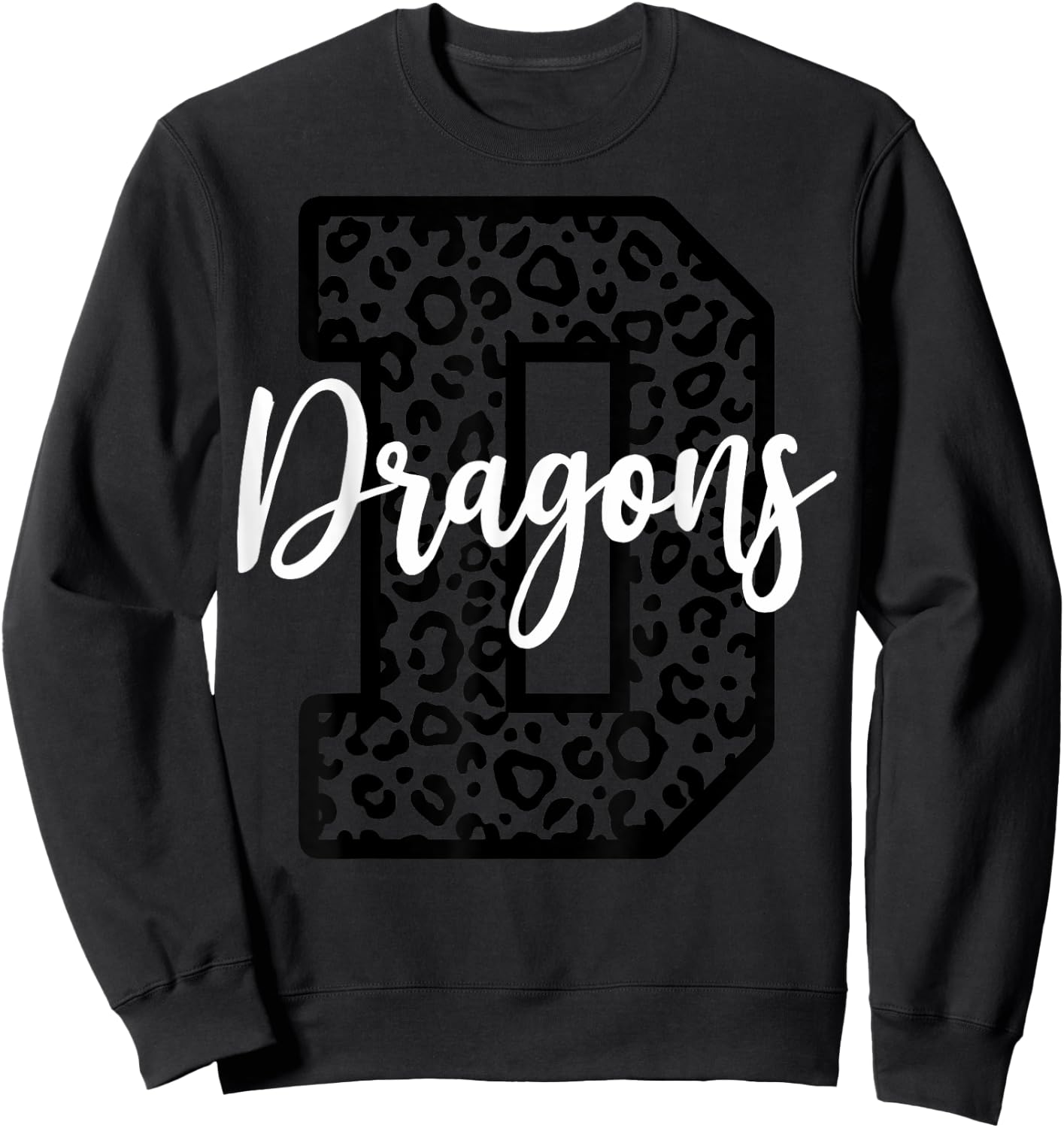 Dragons School Spirit Leopard Cheer Fan Sport Game Day Sweatshirt - Sweatshirt | Black