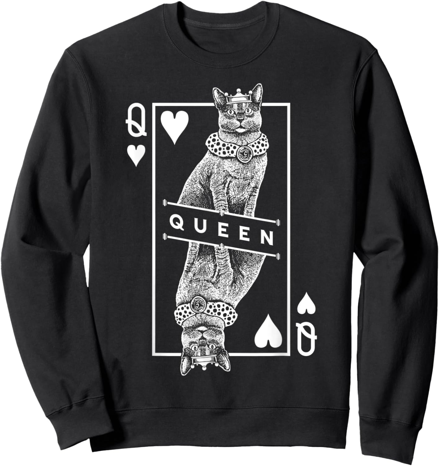 Russian Blue Cat Lover Queen Of Hearts Funny Pop Art Sweatshirt - Sweatshirt | Black