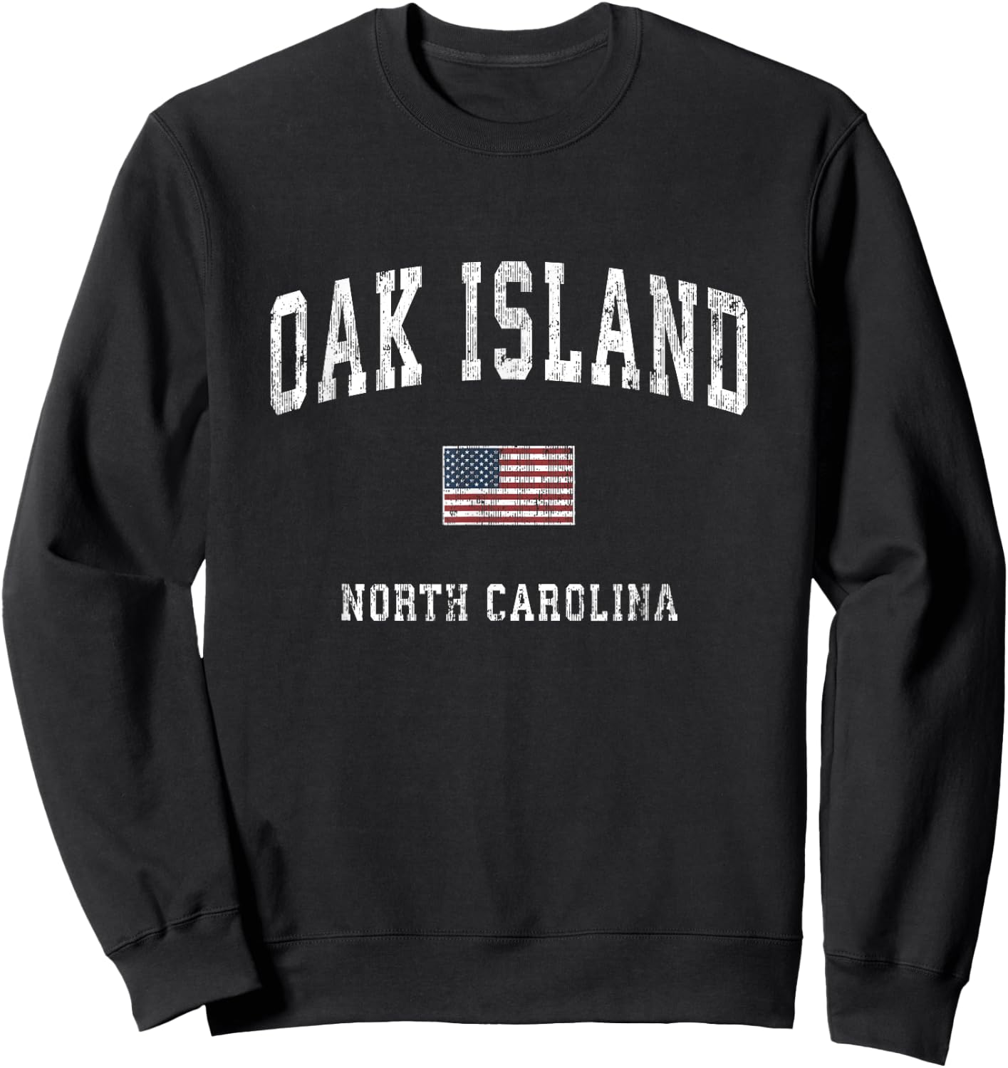 Oak Island North Carolina NC Vintage American Flag Sports Sweatshirt - Sweatshirt | Black
