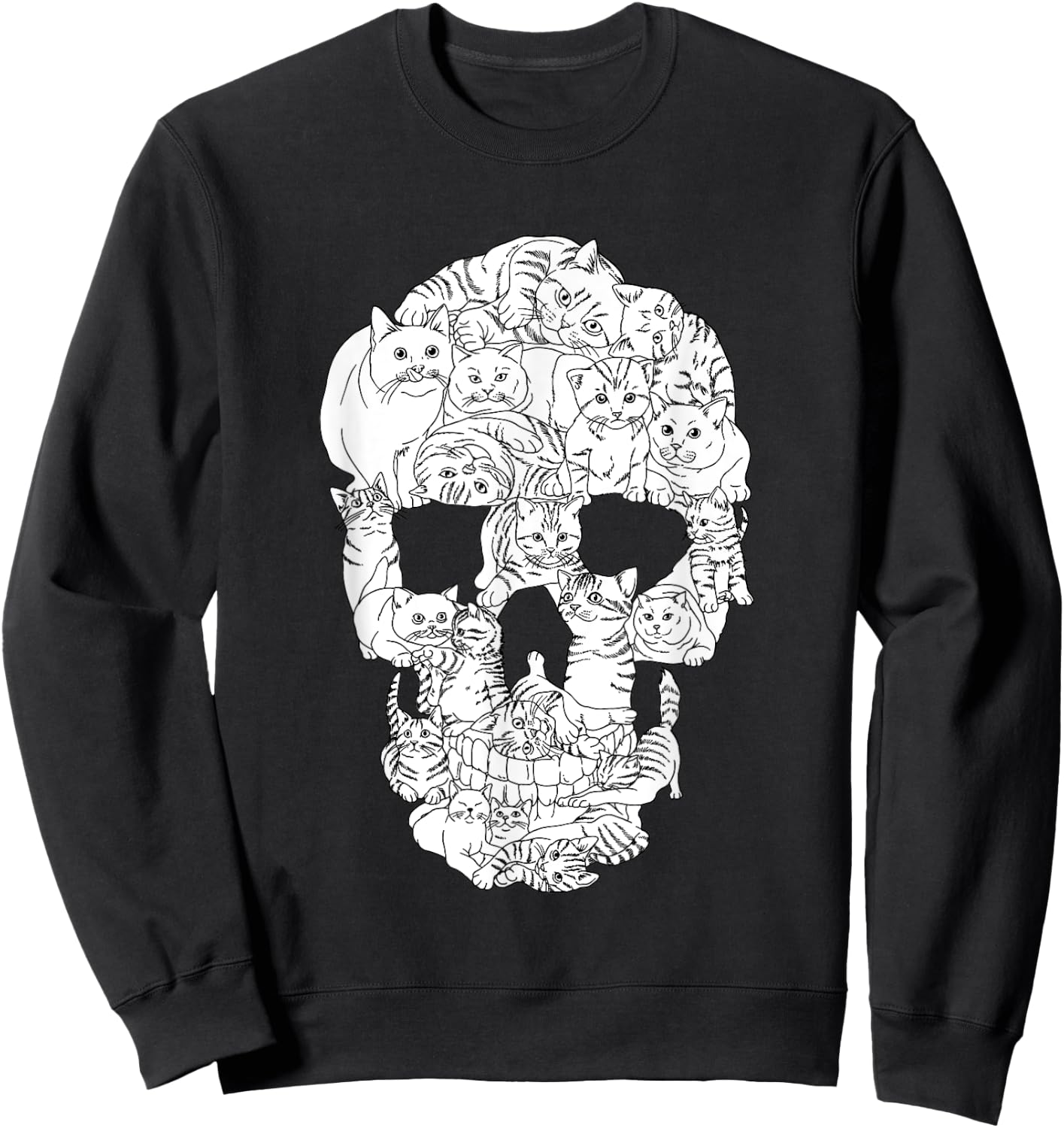 Cat Skull Kitty Skeleton Halloween Emo Goth Punk Girl Teens Sweatshirt - Sweatshirt | Black
