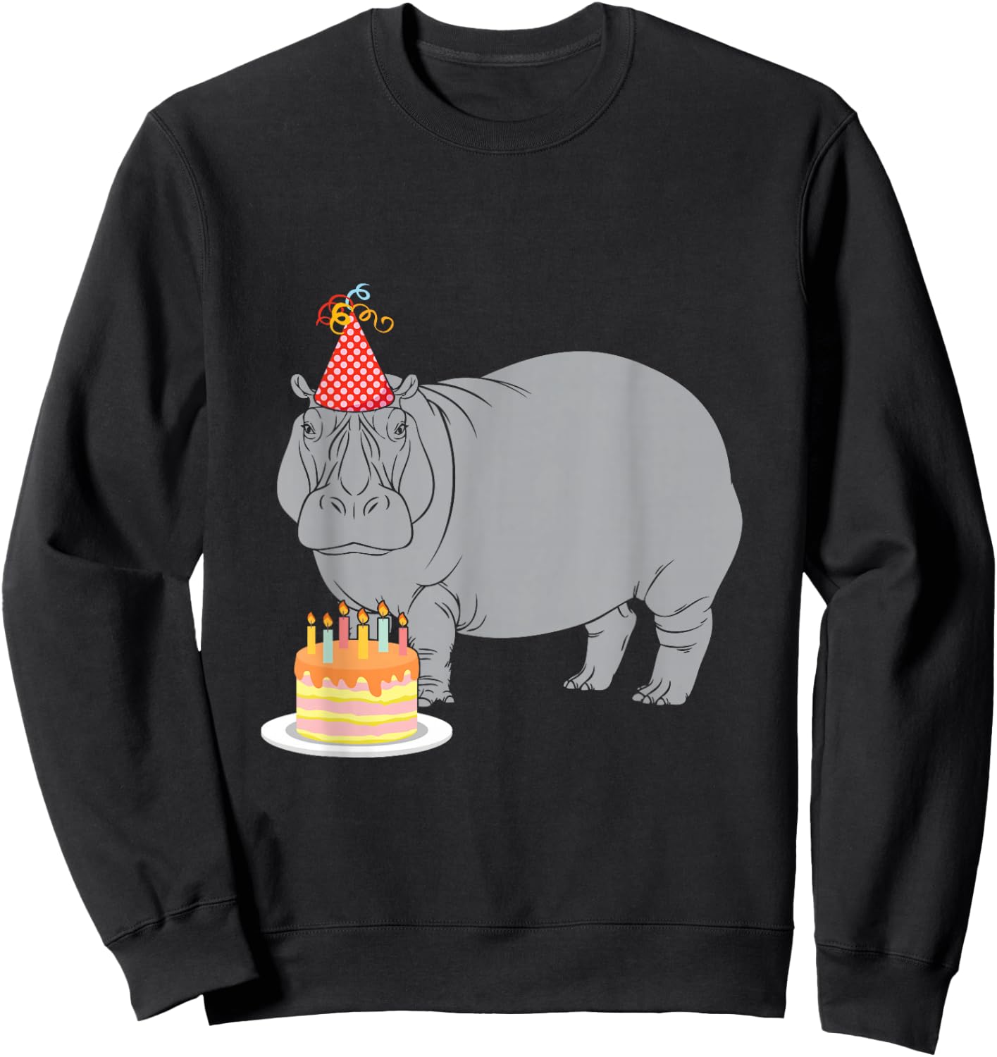 Happy Birthday Hippo Zoo Animal Lover Party Hat Cake Candles Sweatshirt - Sweatshirt | Black