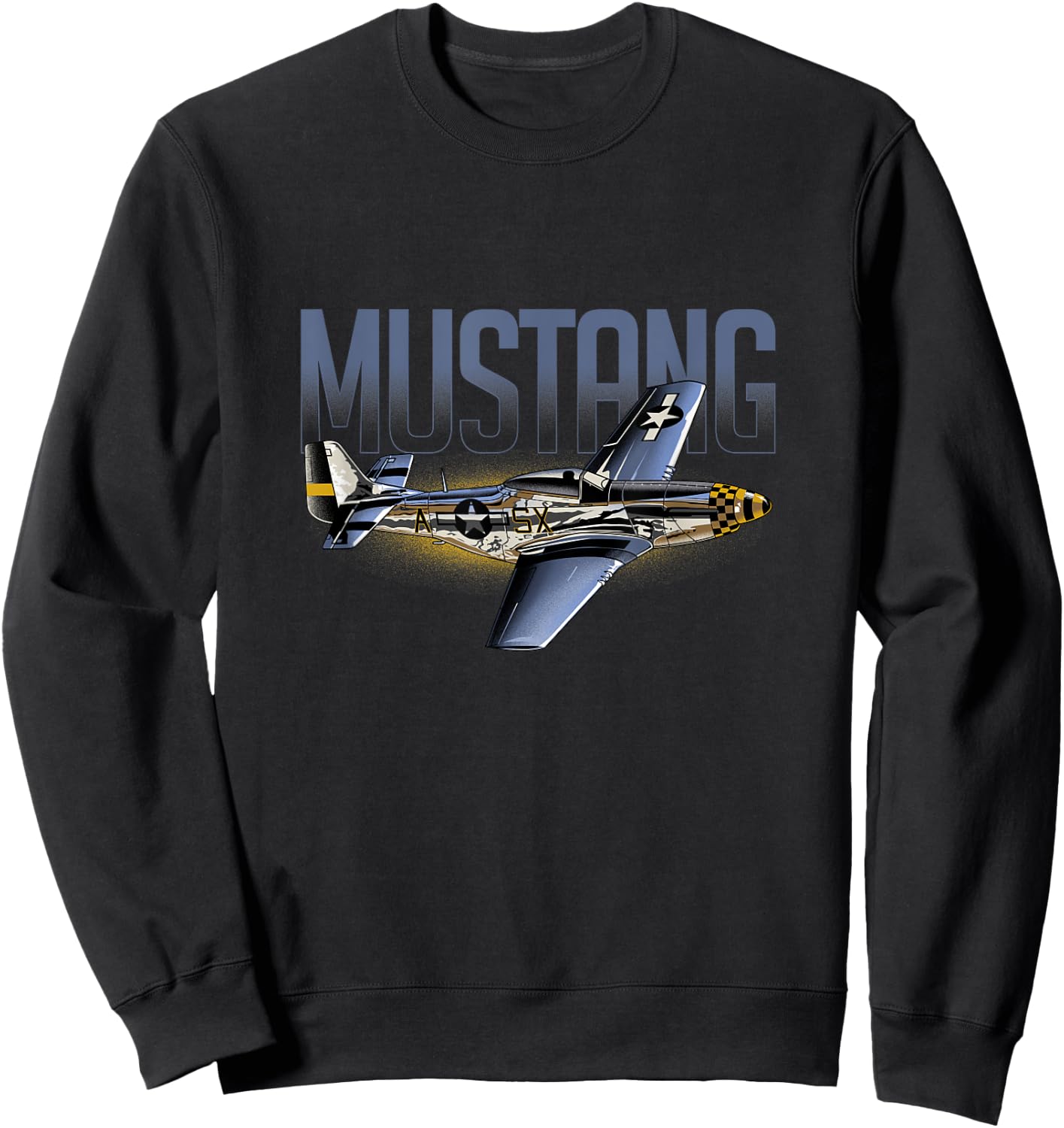 American Classics P51 Mustang World War II Military Airplane Sweatshirt - Sweatshirt | Black